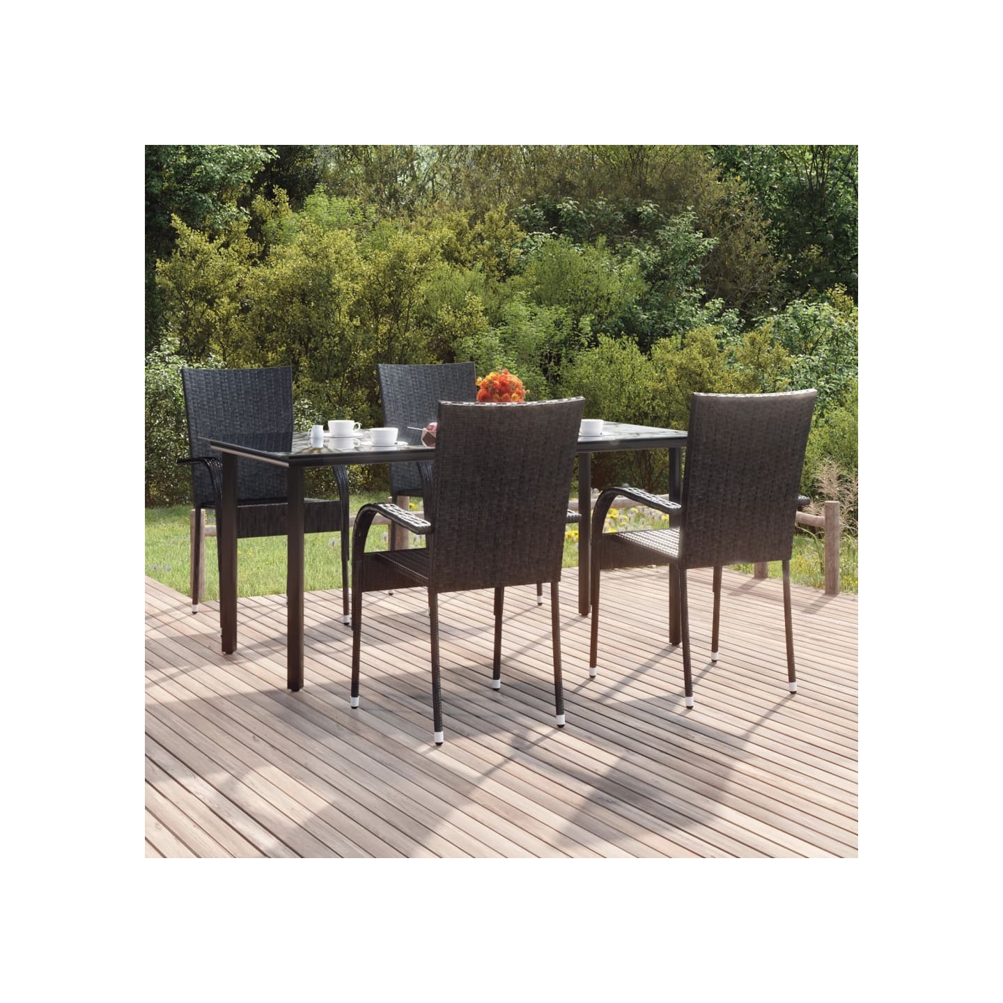 Ensemble à manger de jardin 5 pcs Noir Résine tressée