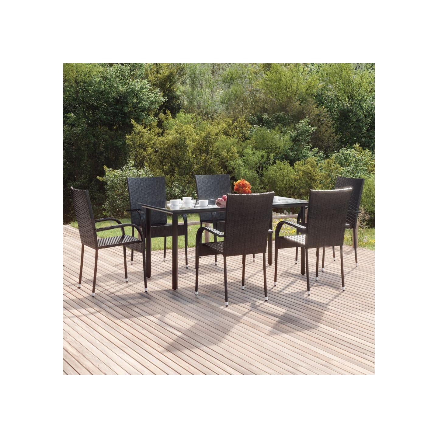 Ensemble à manger de jardin 7 pcs Noir Résine tressée