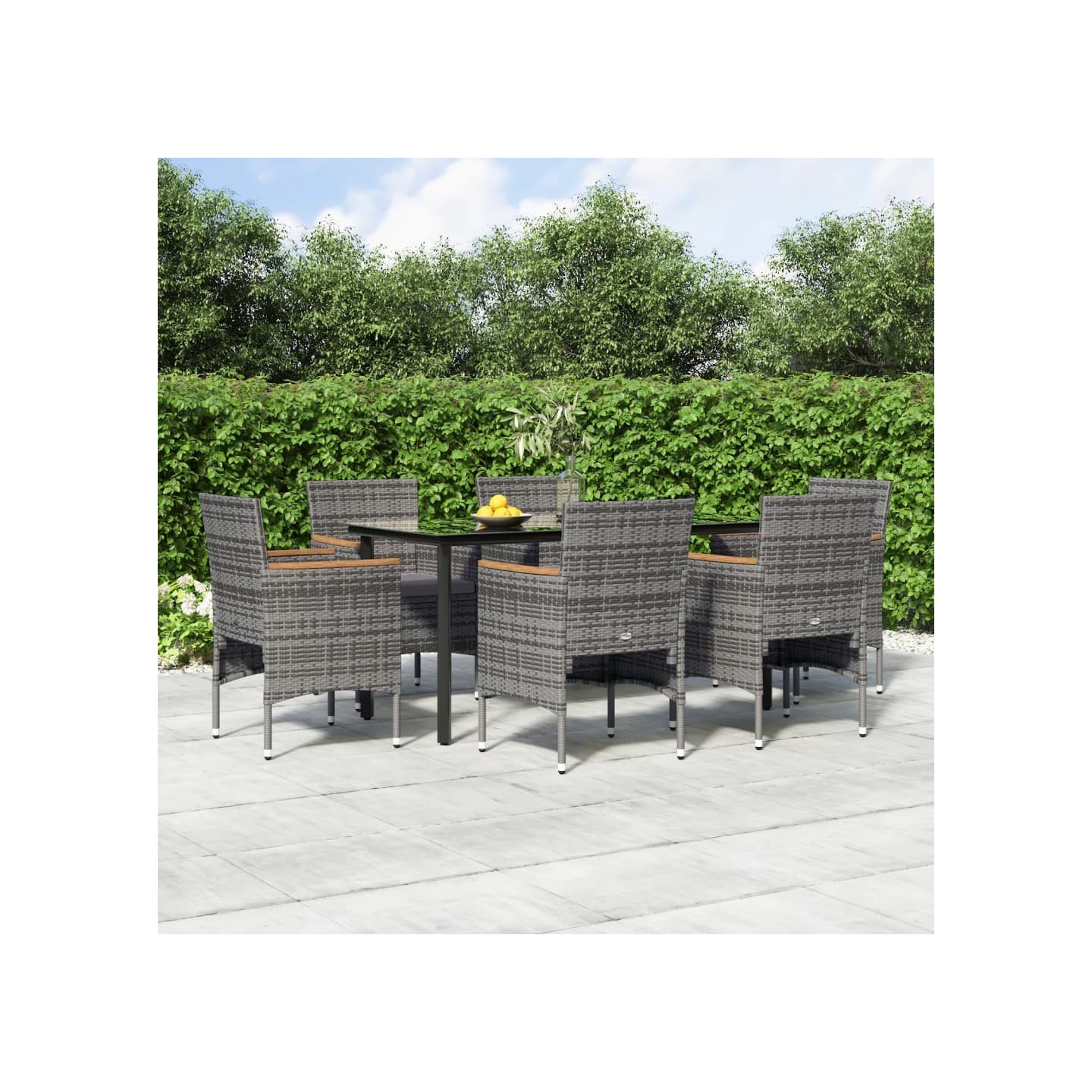 Ensemble à manger de jardin coussins 7pcs Gris et noir