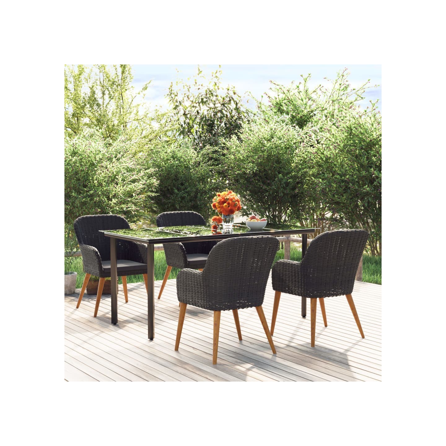 Ensemble à manger de jardin avec coussins 5 pcs Noir