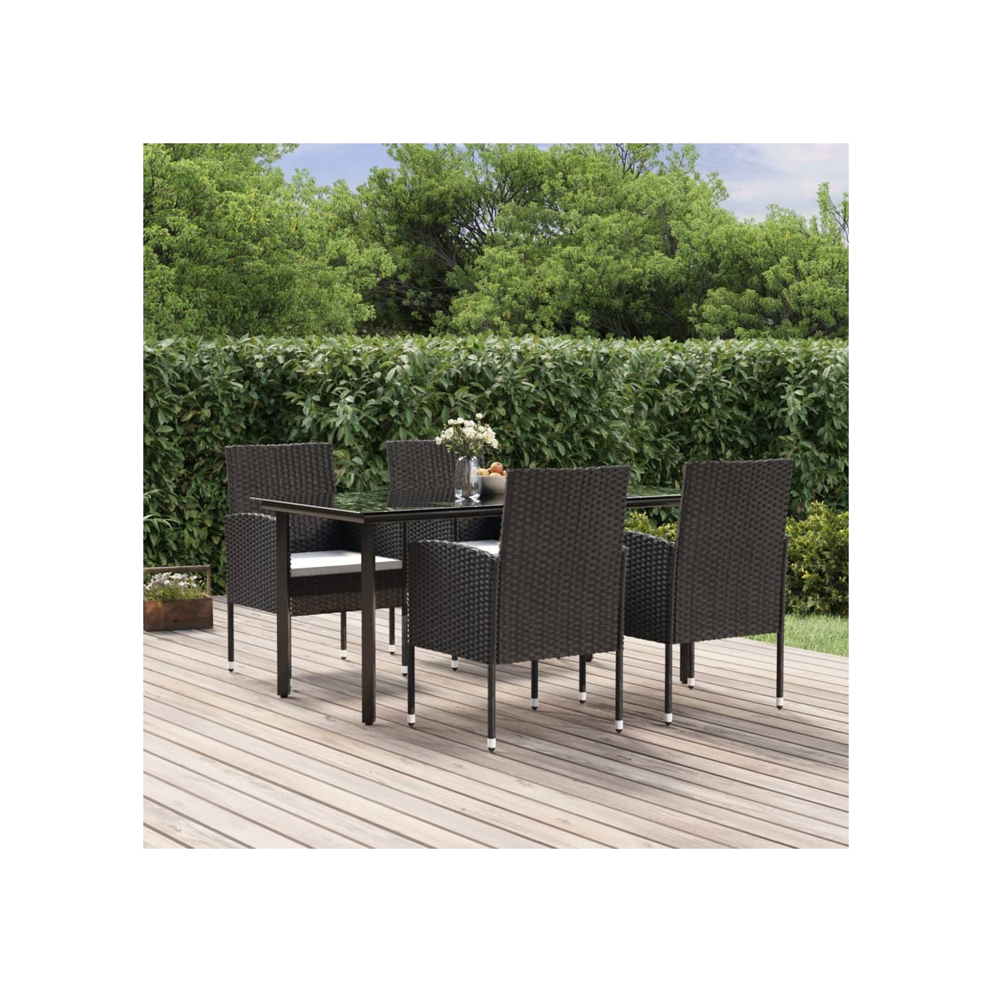 Ensemble à manger de jardin coussins 5pcs Noir Résine tressée