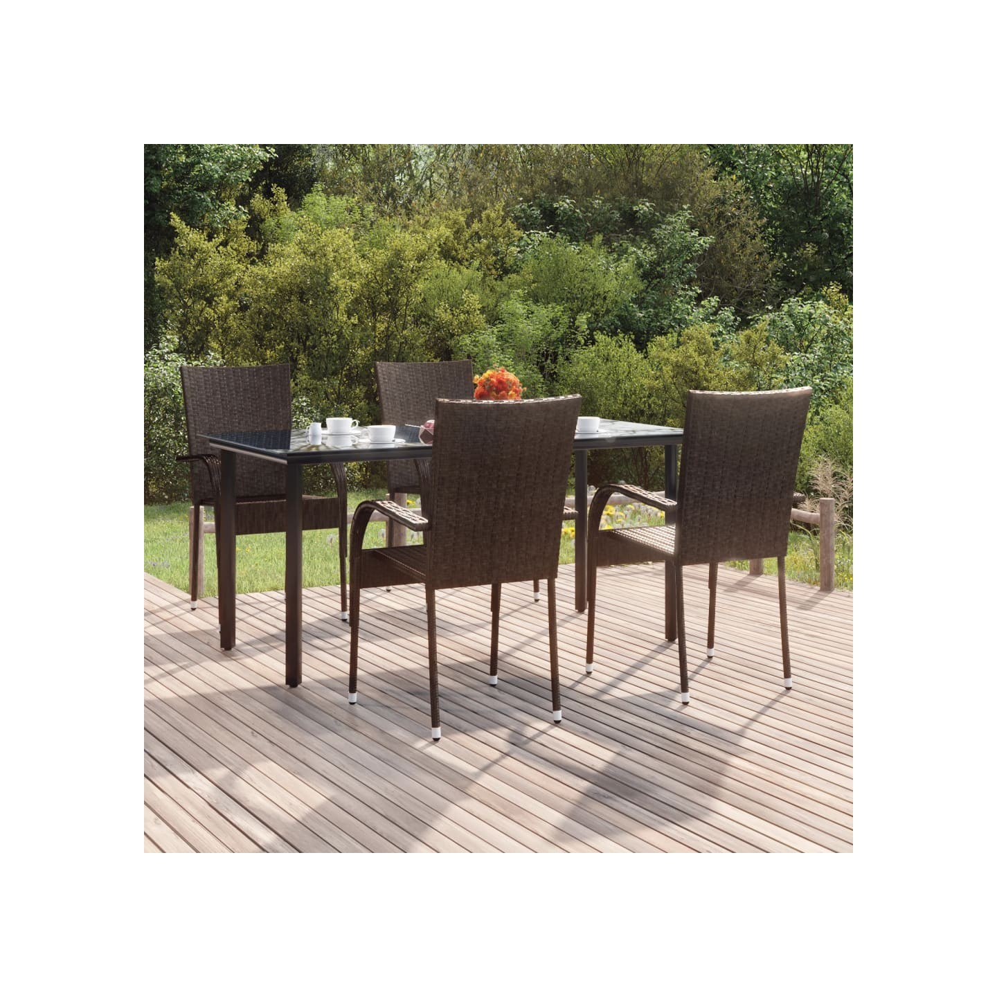 Ensemble à manger de jardin 5 pcs Marron Résine tressée
