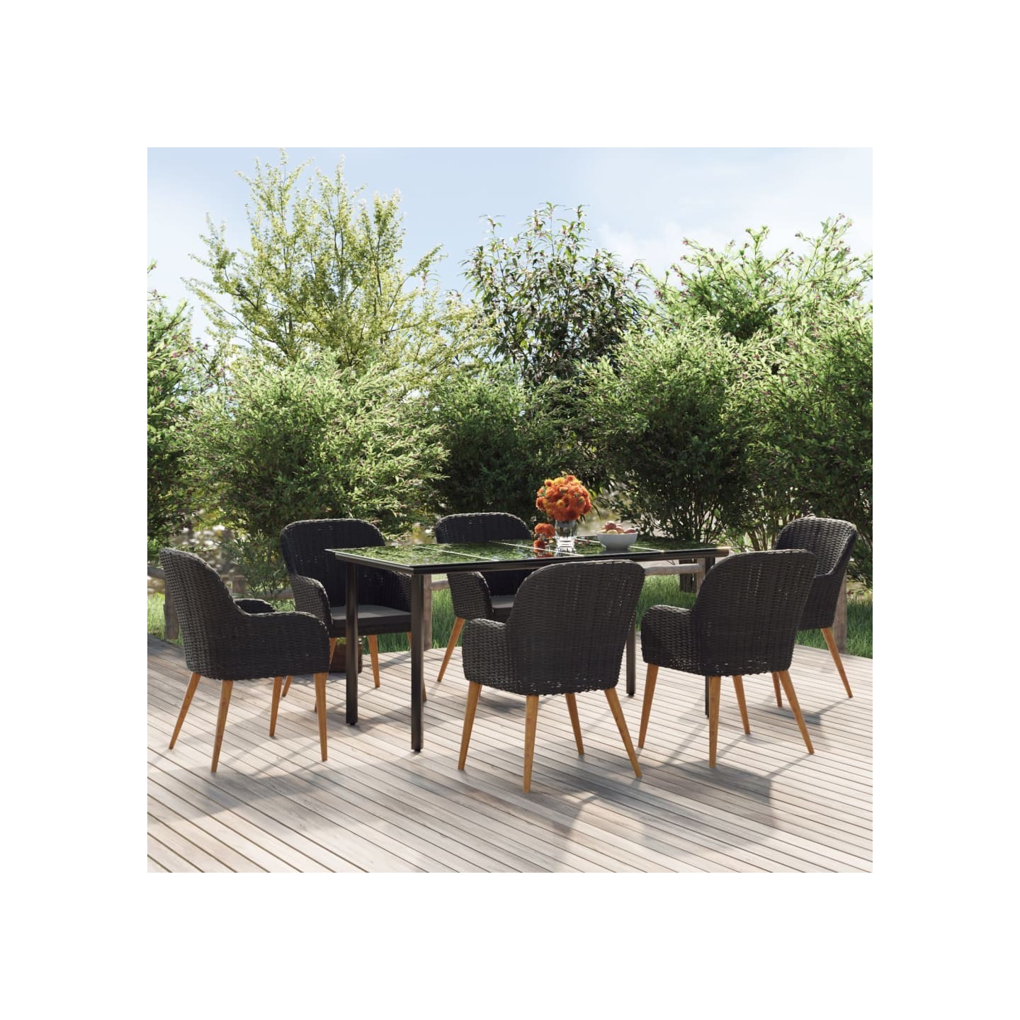 Ensemble à manger de jardin avec coussins 7 pcs Noir