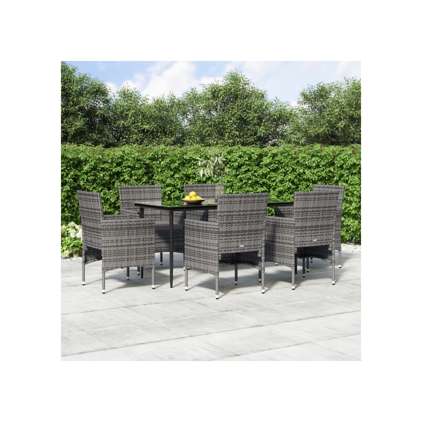 Ensemble à manger de jardin coussins 7pcs Gris et noir