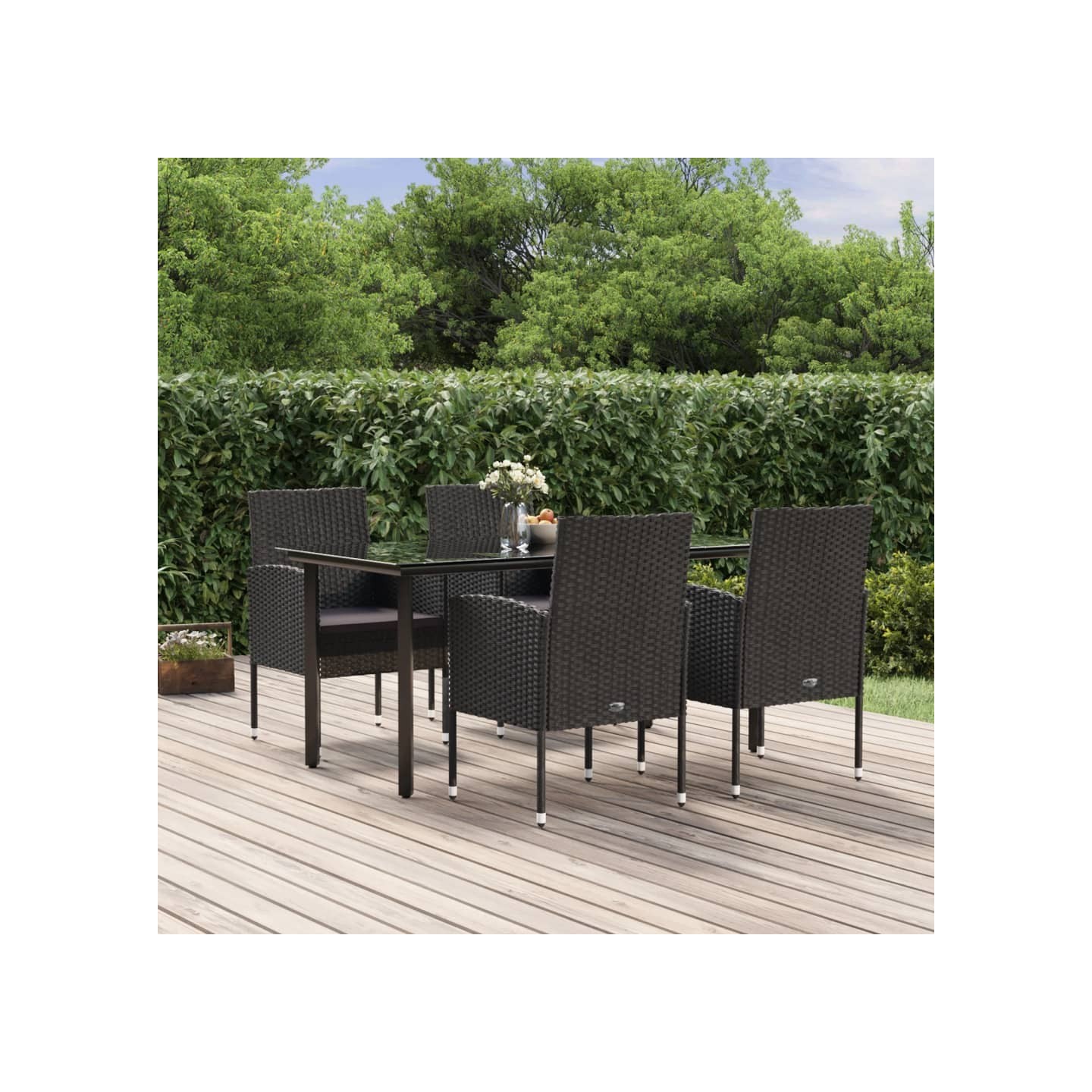 Ensemble à manger de jardin coussins 5pcs Noir Résine tressée