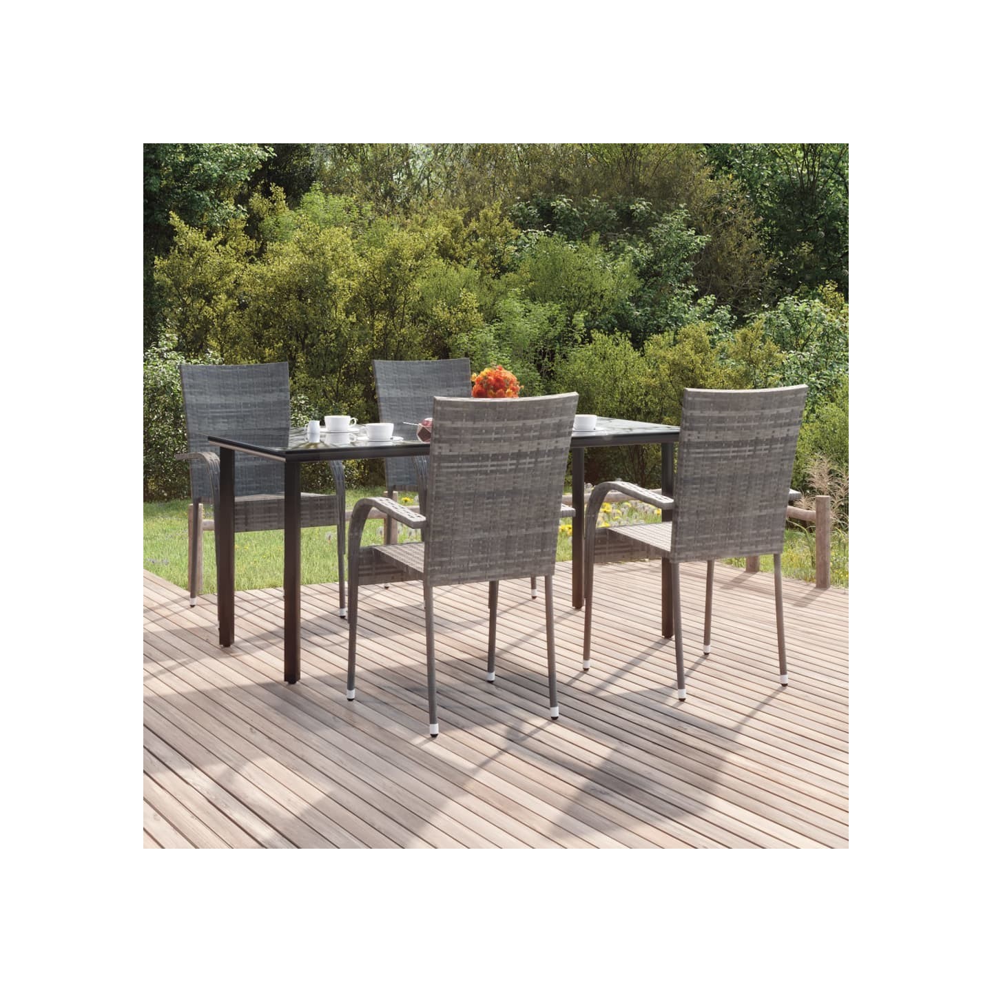 Ensemble à manger de jardin 5 pcs Gris Résine tressée