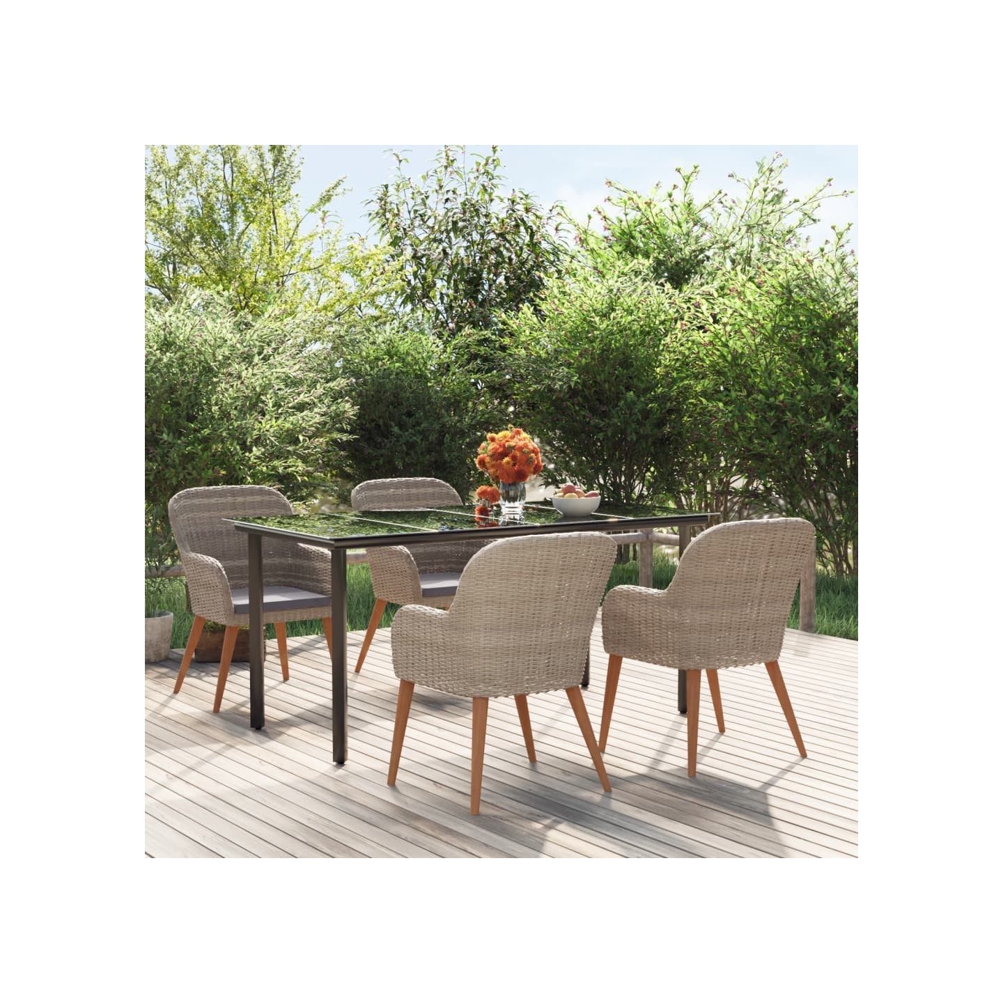 Ensemble à manger de jardin et coussins 5 pcs Marron