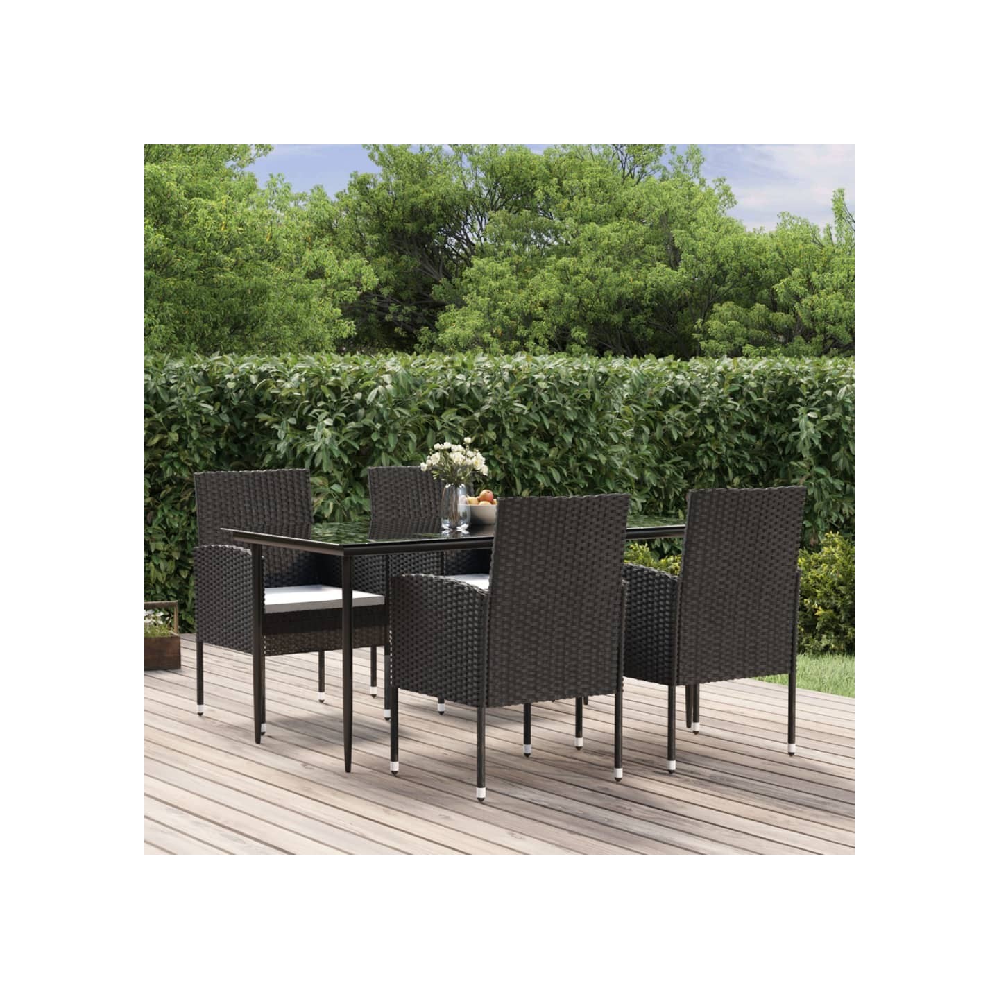 Ensemble à manger de jardin coussins 5pcs Noir Résine tressée