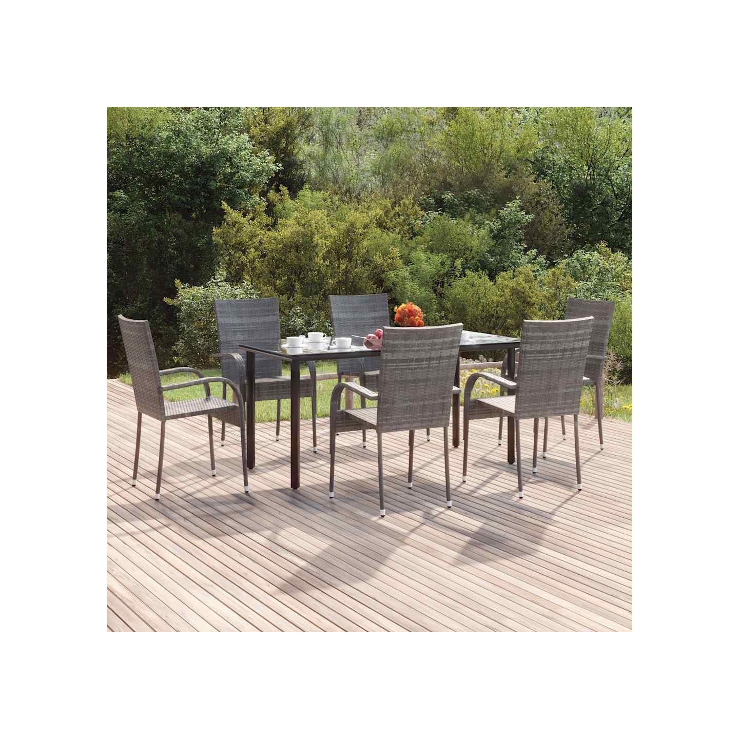 Ensemble à manger de jardin 7 pcs Gris Résine tressée
