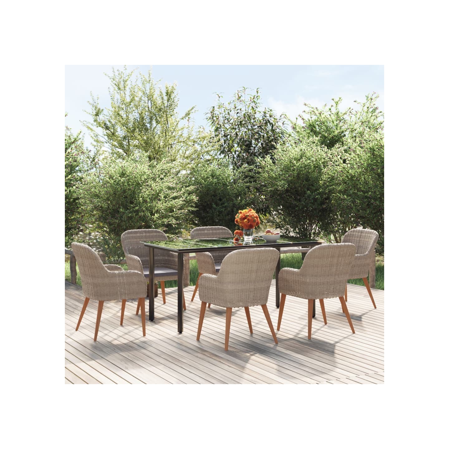 Ensemble à manger de jardin et coussins 7 pcs Marron