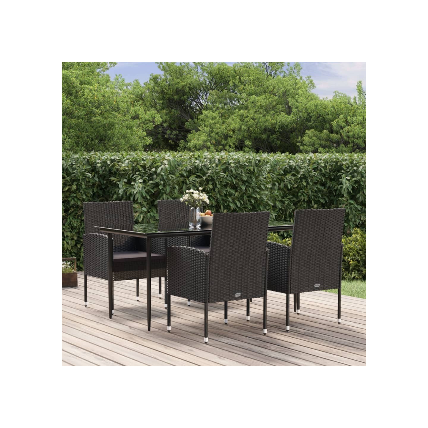 Ensemble à manger de jardin coussins 5pcs Noir Résine tressée