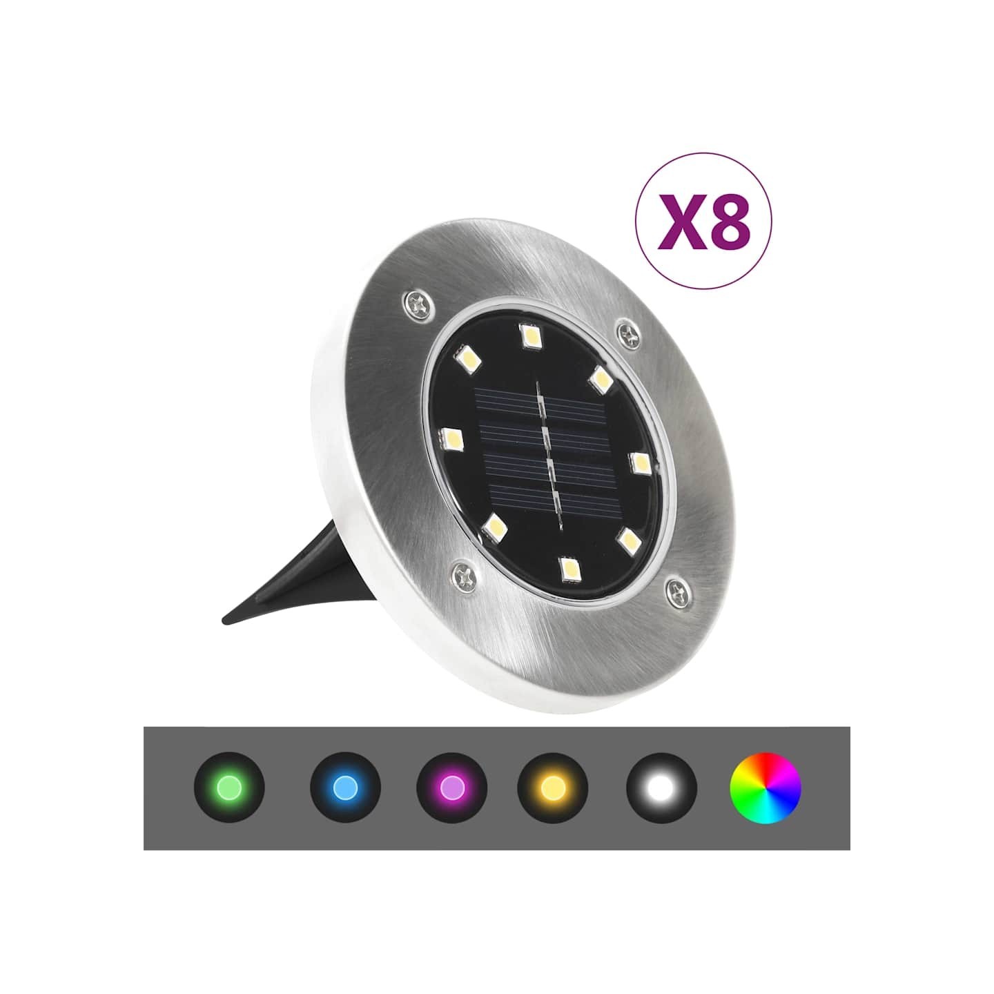 Lampes solaires de sol 8 pcs Lumières LED couleur RVB