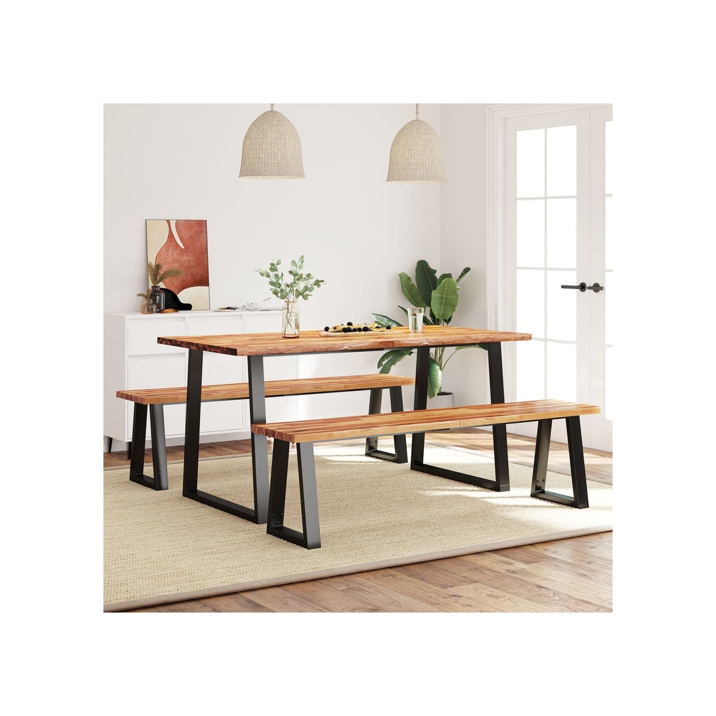 Ensemble à manger 3 pcs avec bord vivant bois massif d'acacia