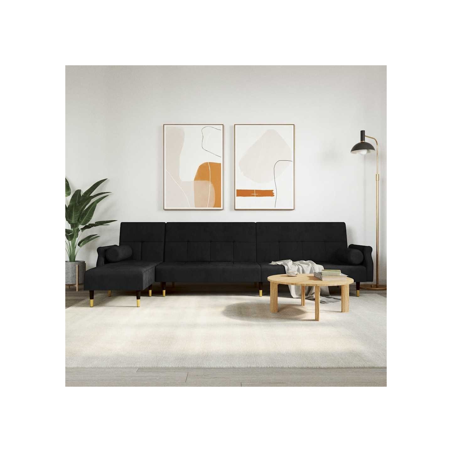 Canapé-lit en forme de L noir 271x140x70 cm velours