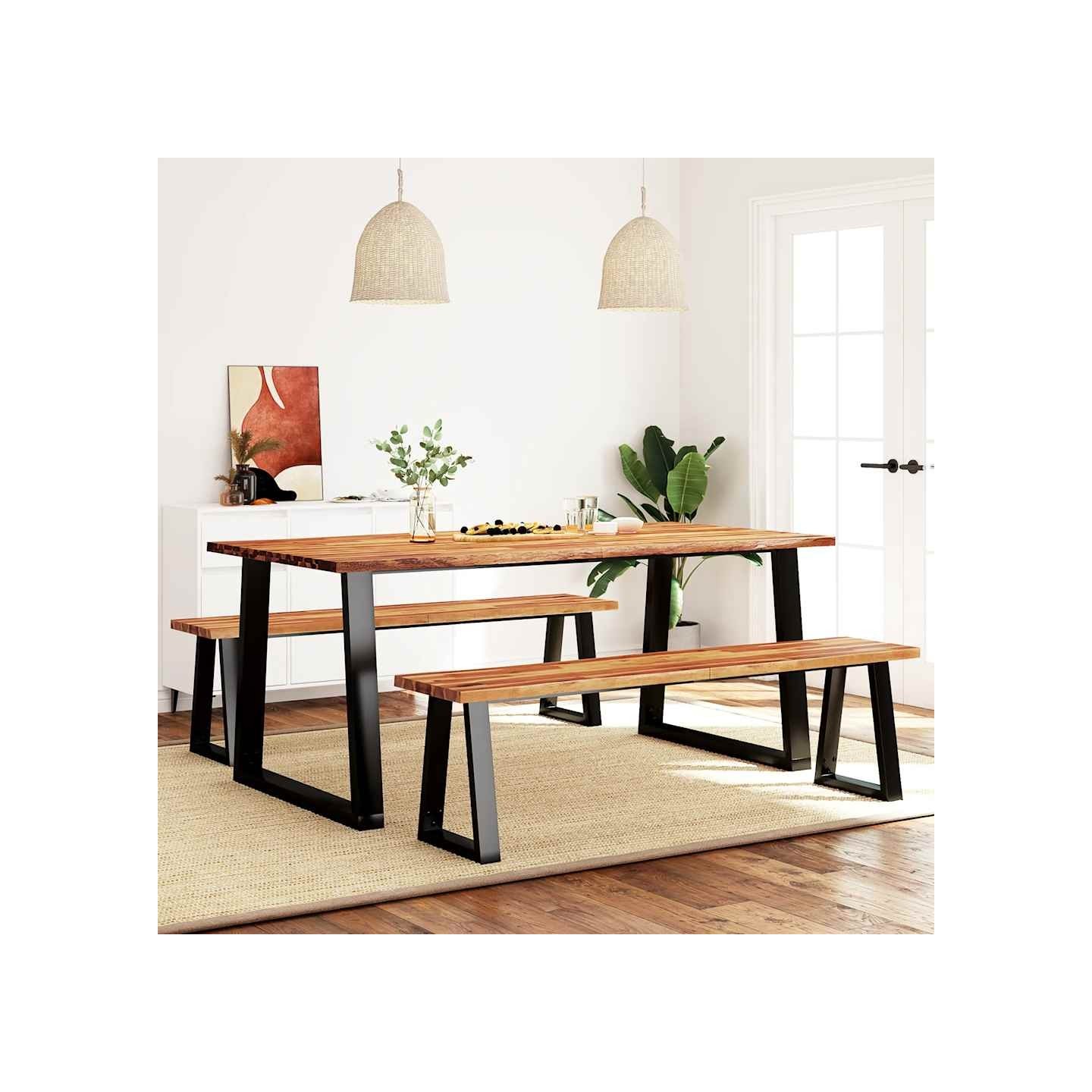 Ensemble à manger 3 pcs avec bord vivant bois massif d'acacia