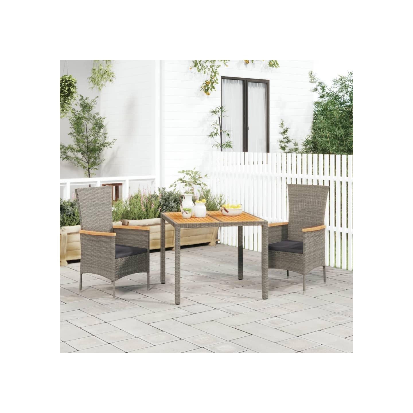 Ensemble à manger de jardin 3 pcs coussins gris résine tressée