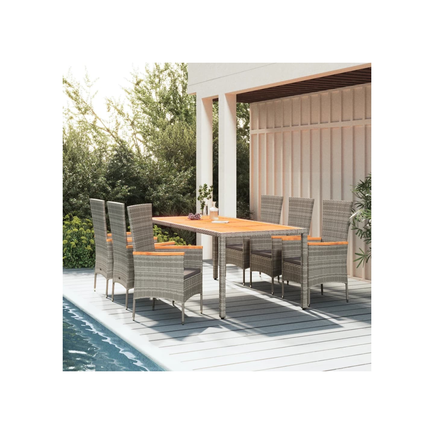 Ensemble à manger de jardin et coussins 7 pcs gris rotin