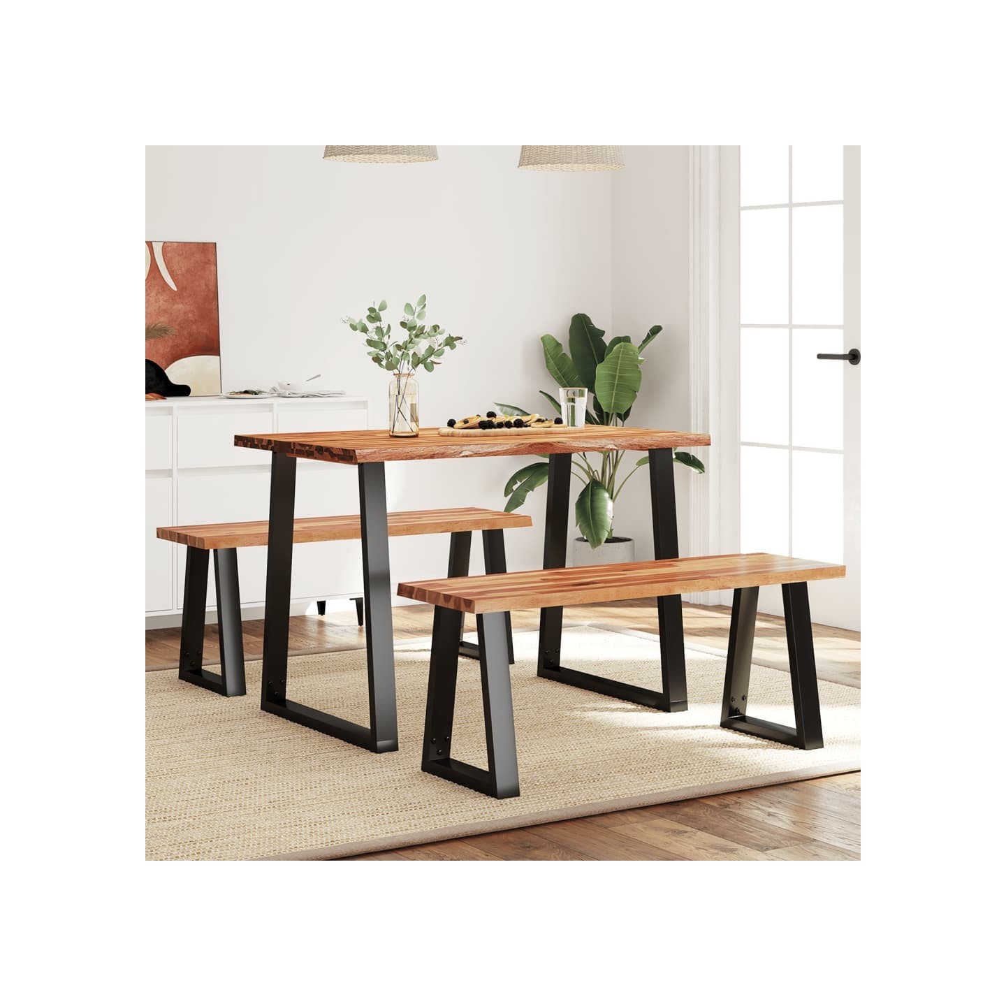 Ensemble à manger 3 pcs avec bord vivant bois massif d'acacia