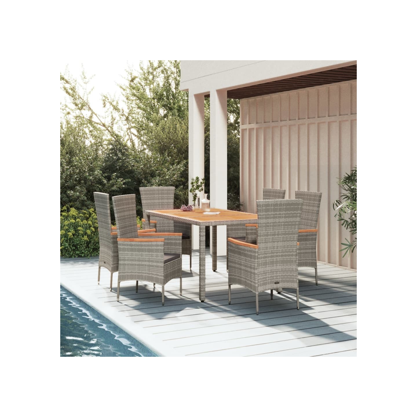 Ensemble à manger de jardin et coussins 7 pcs gris rotin