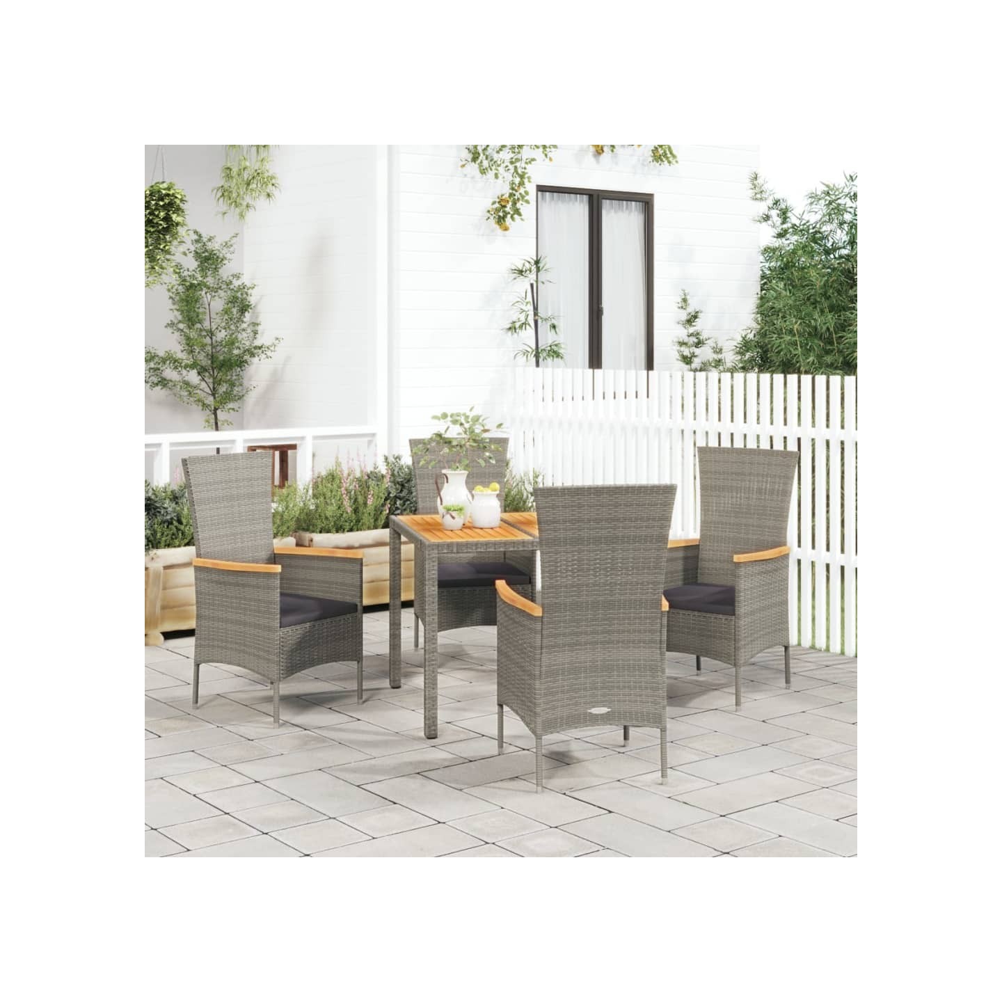 Ensemble à manger de jardin 5 pcs coussins gris résine tressée