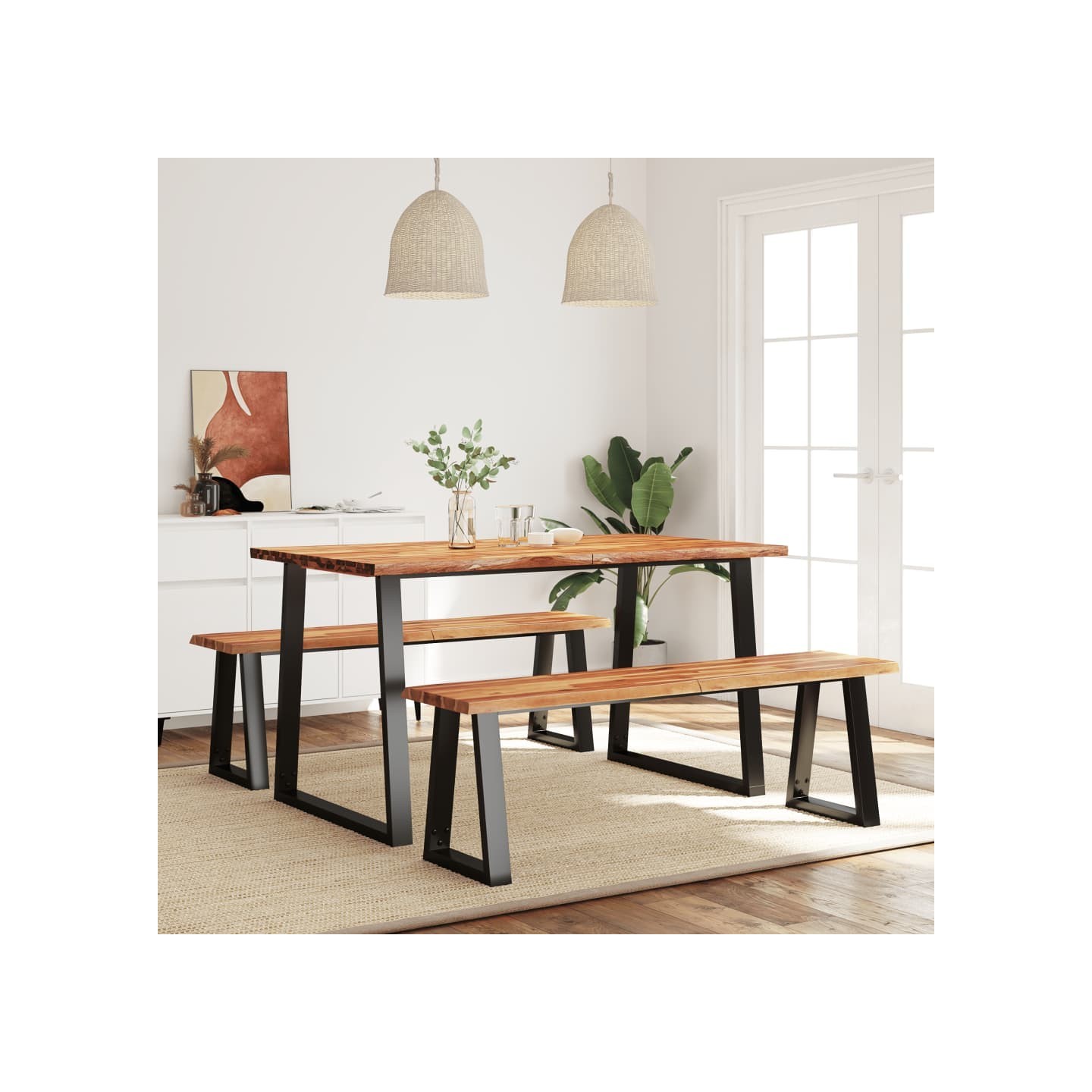 Ensemble à manger 3 pcs avec bord vivant bois massif d'acacia