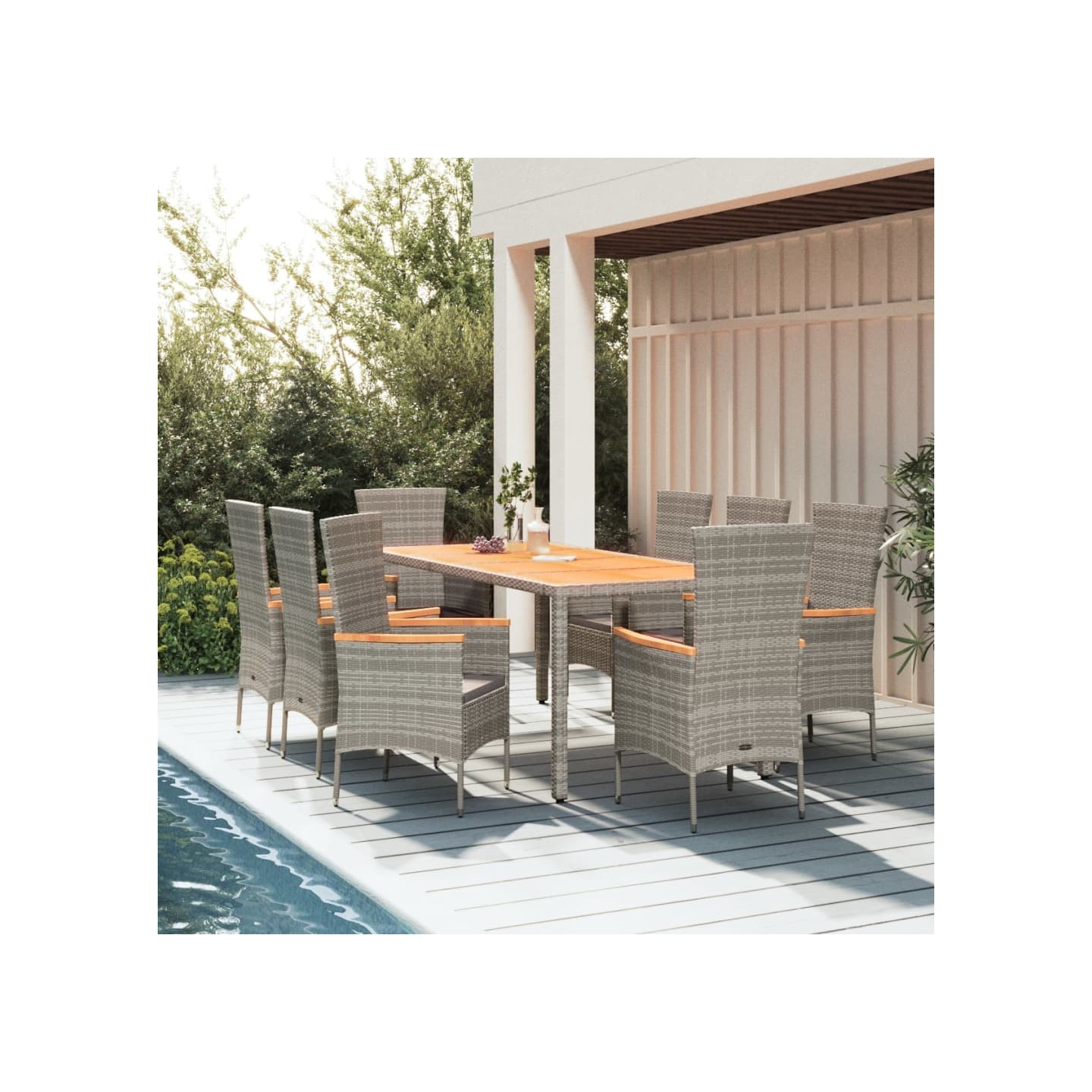 Ensemble à manger de jardin 9 pcs coussins gris résine tressée