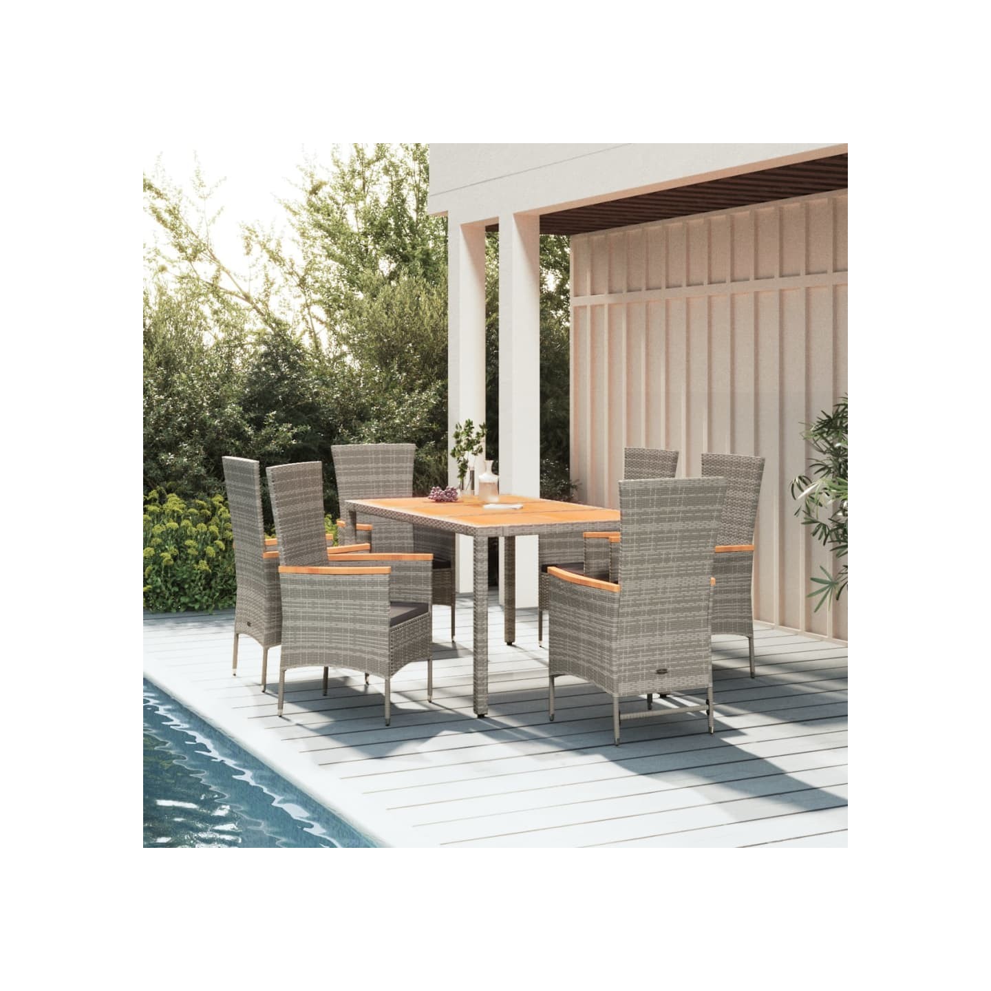 Ensemble à manger de jardin et coussins 7 pcs gris rotin