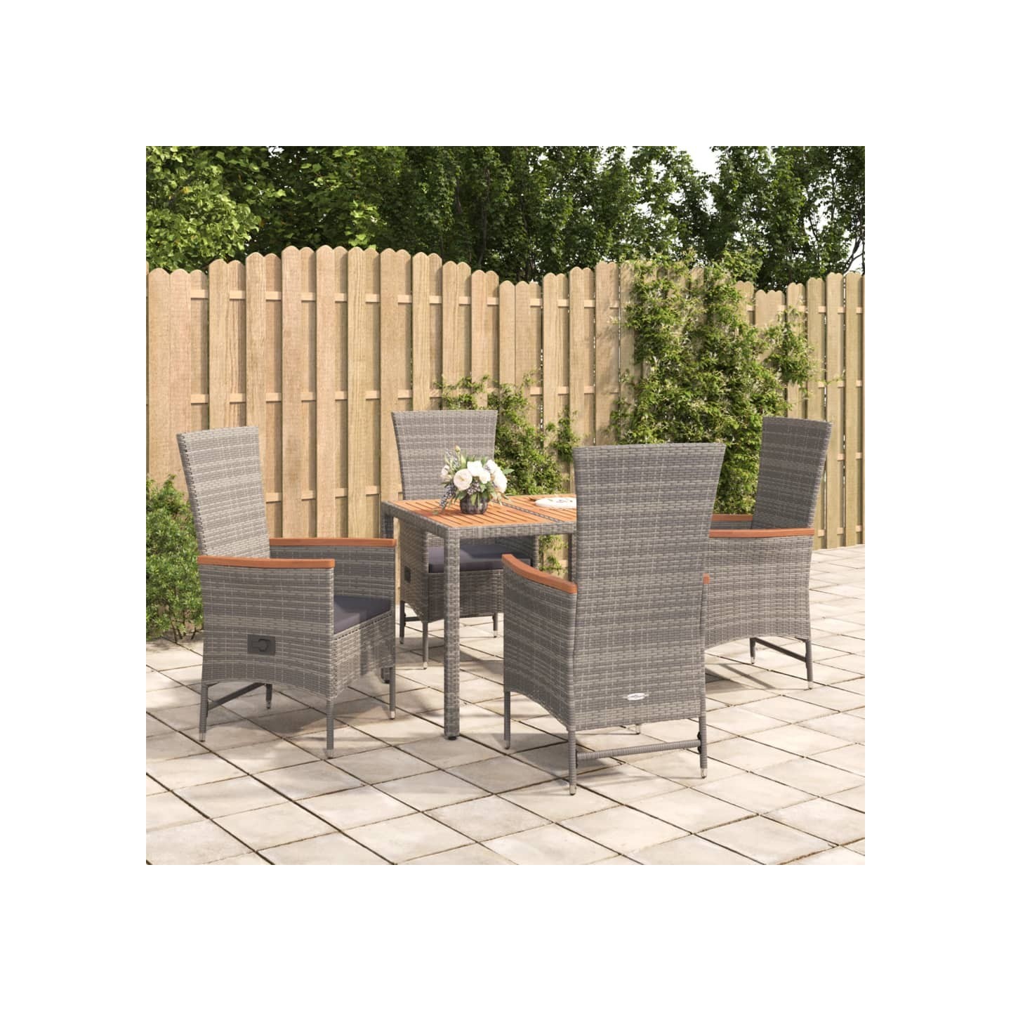 Ensemble à manger de jardin 5 pcs coussins gris résine tressée