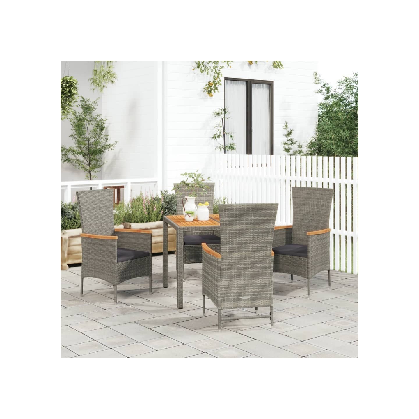 Ensemble à manger de jardin 5 pcs coussins gris résine tressée