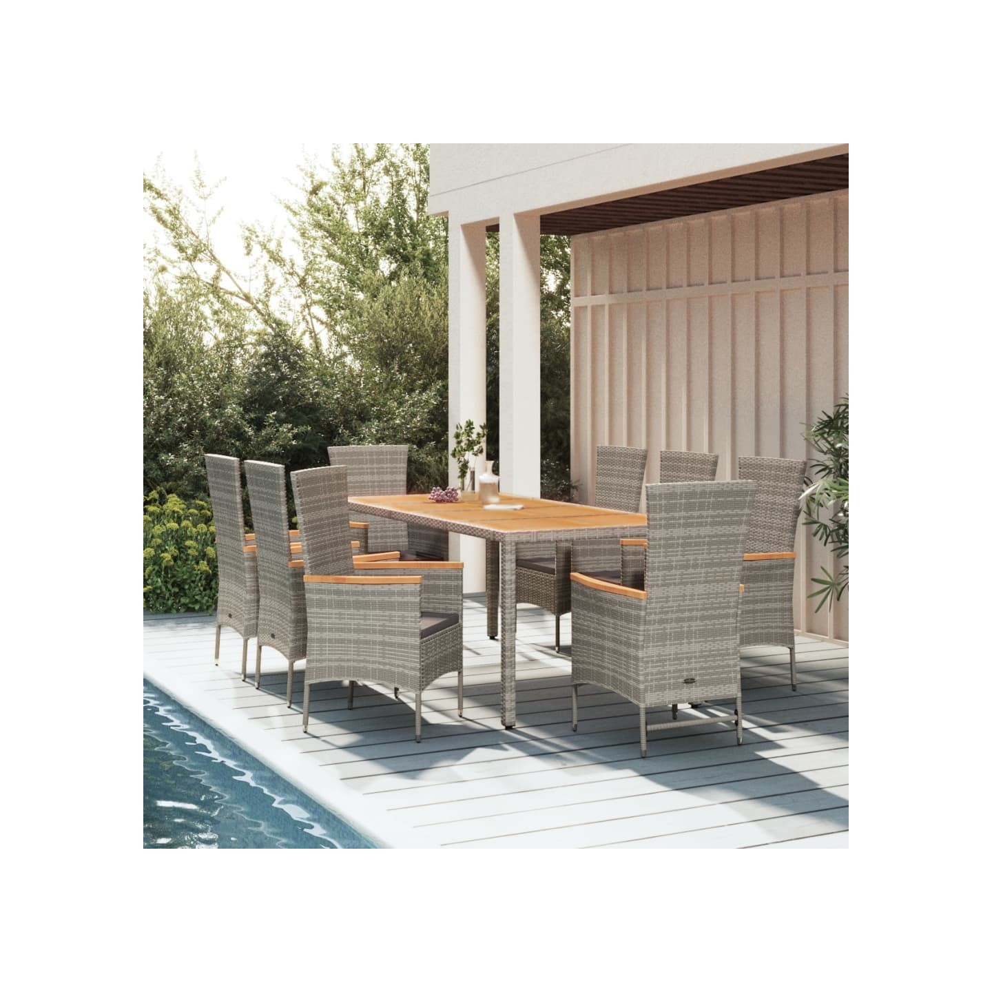 Ensemble à manger de jardin 9 pcs avec coussins Gris