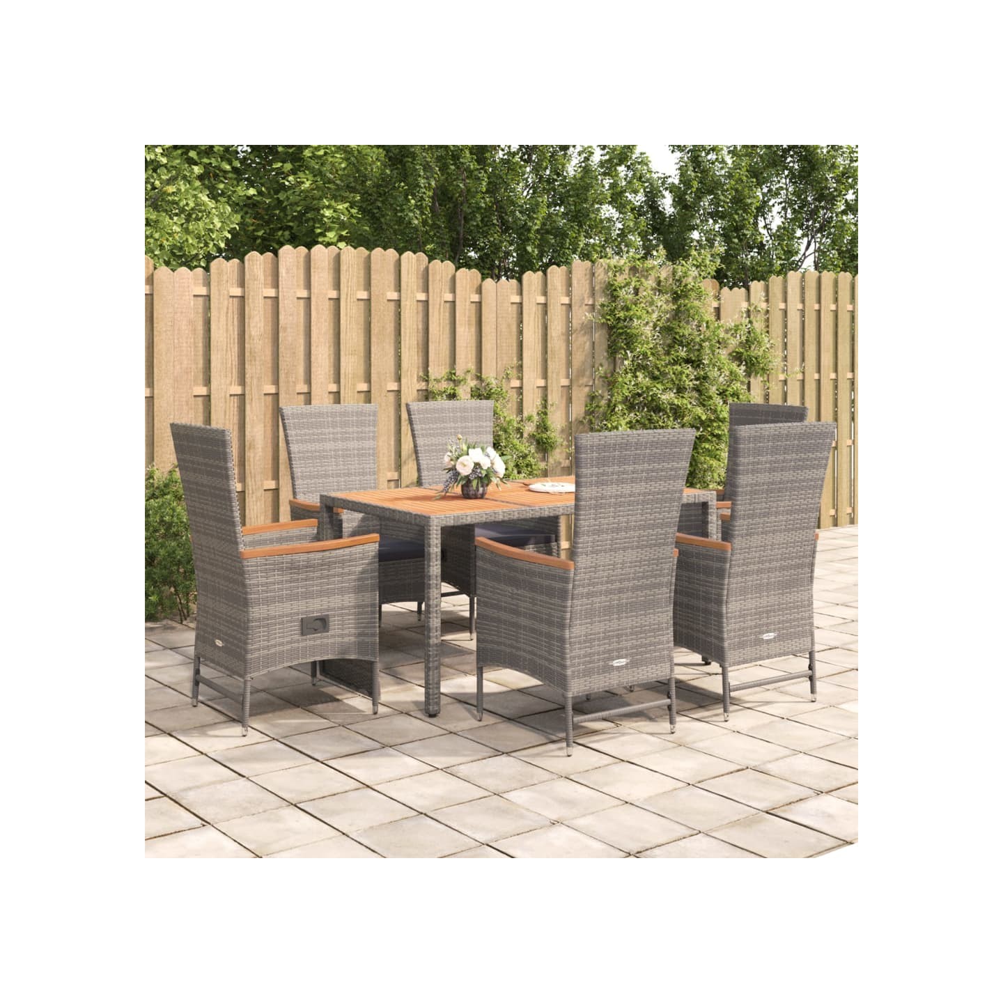 Ensemble à manger de jardin et coussins 7 pcs gris rotin