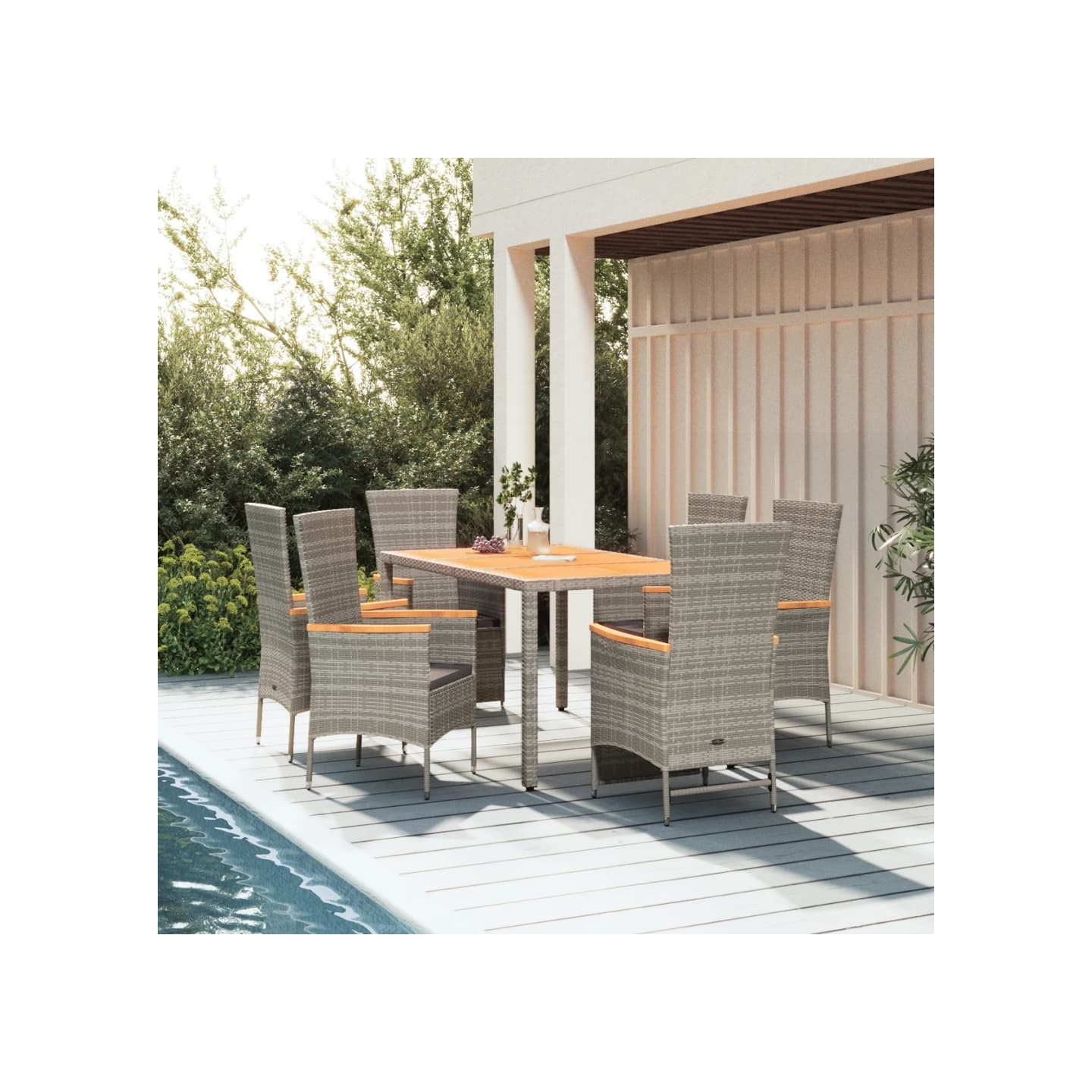 Ensemble à manger de jardin et coussins 7 pcs gris rotin