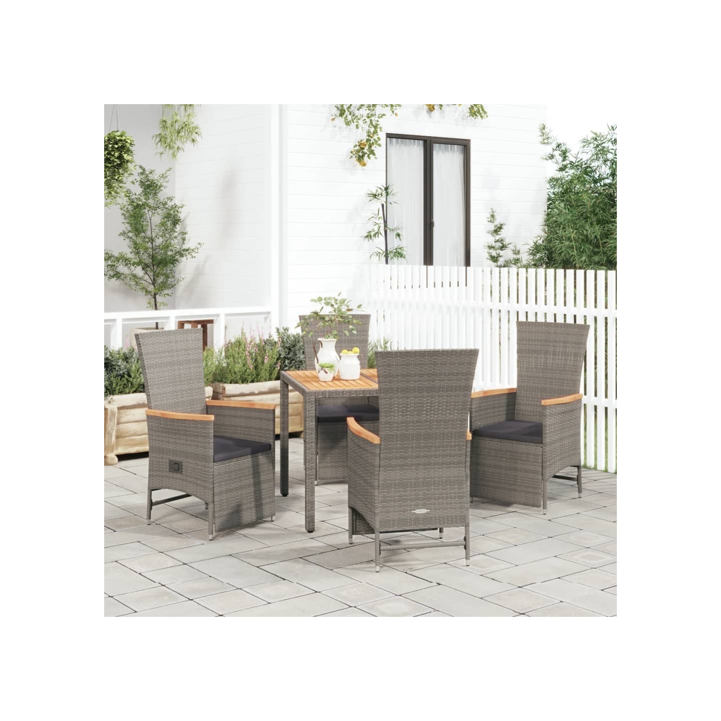 Ensemble à manger de jardin 5 pcs coussins gris résine tressée