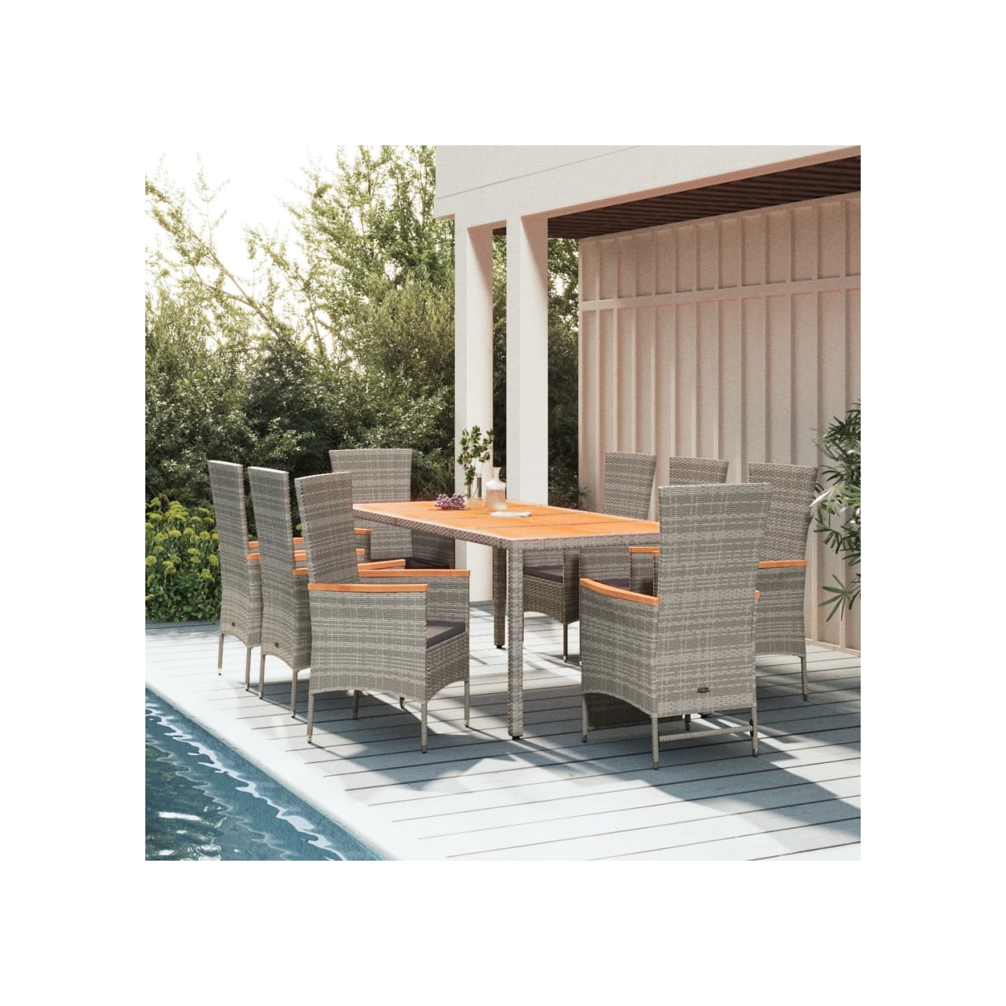 Ensemble à manger de jardin 9 pcs avec coussins Gris