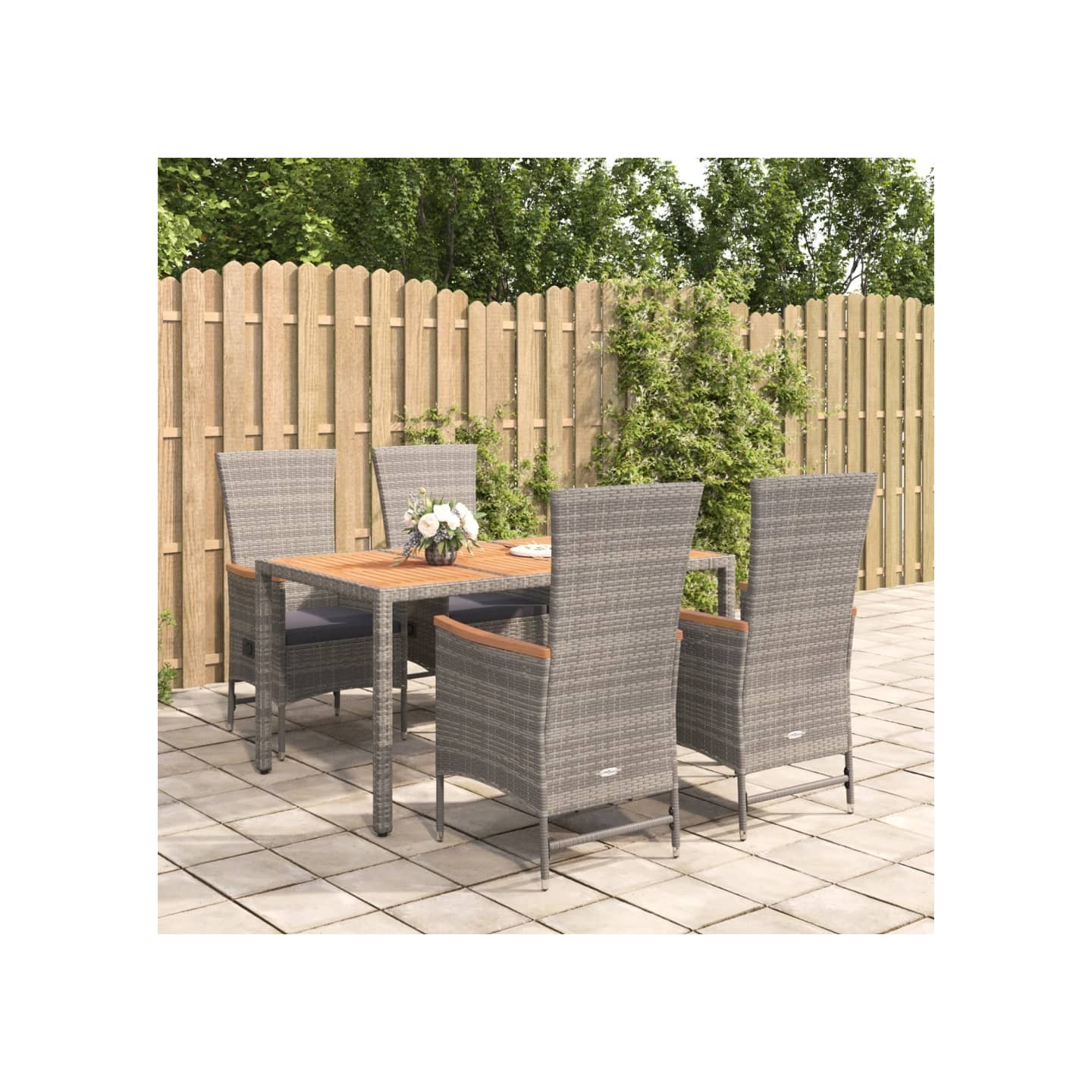 Ensemble à manger de jardin 5 pcs coussins gris résine tressée