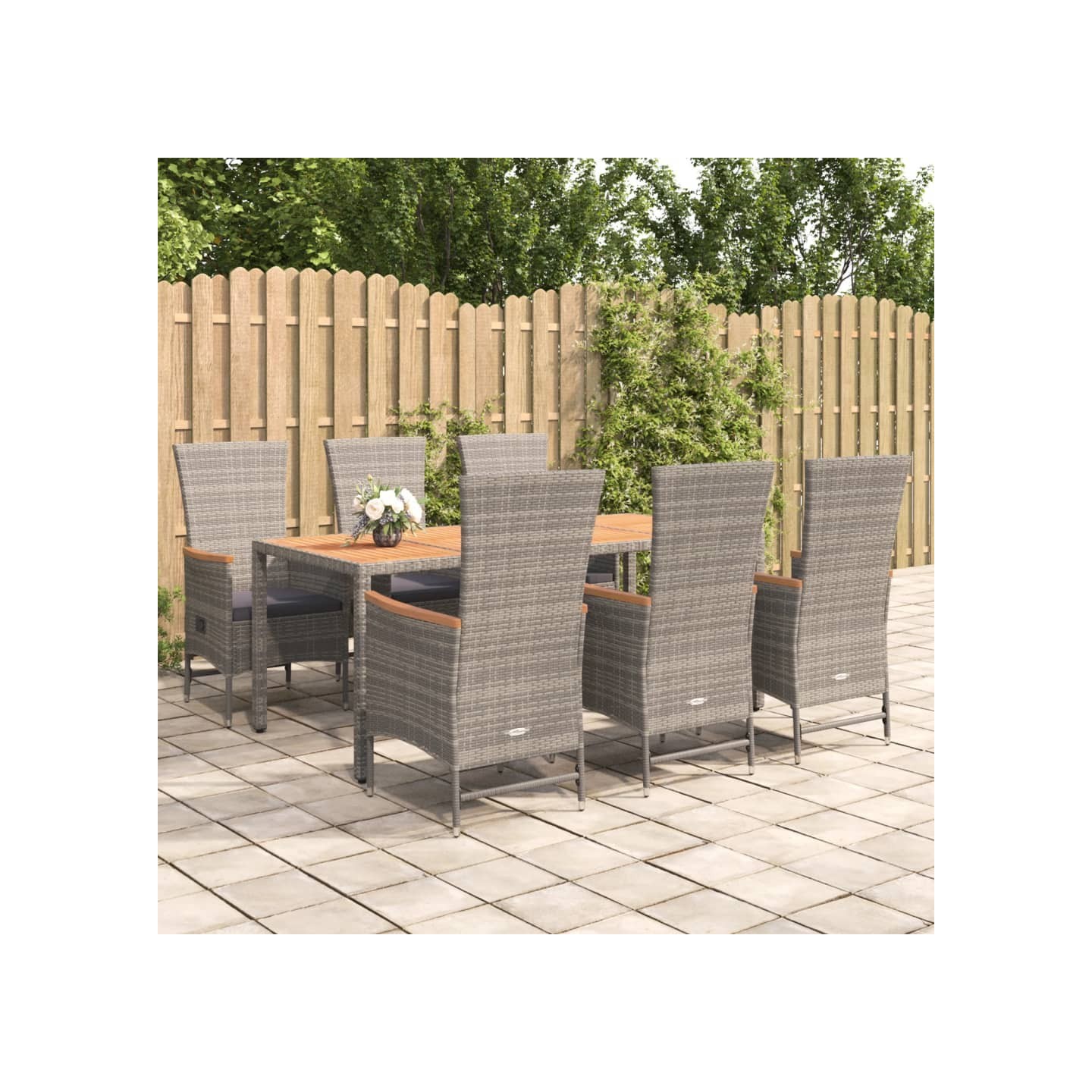 Ensemble à manger de jardin et coussins 7 pcs gris rotin
