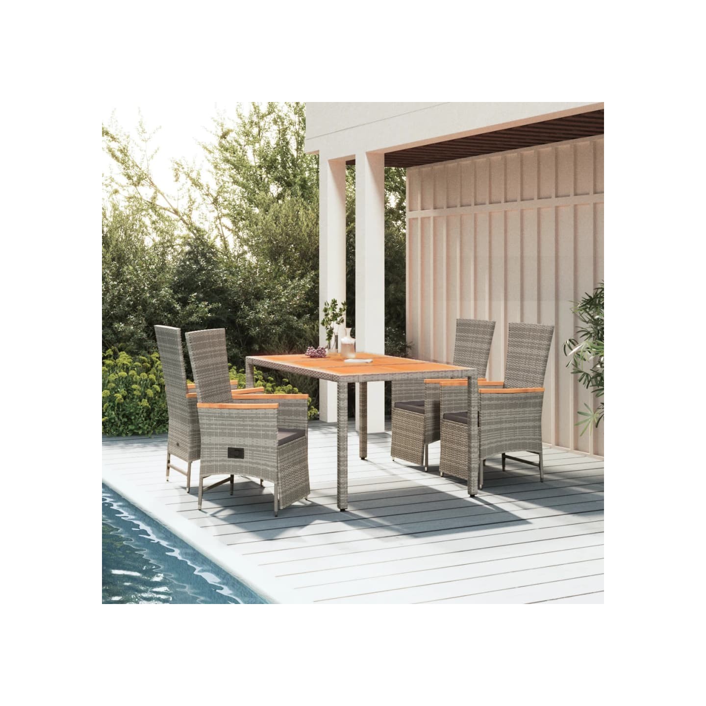 Ensemble à manger de jardin 5 pcs coussins gris résine tressée