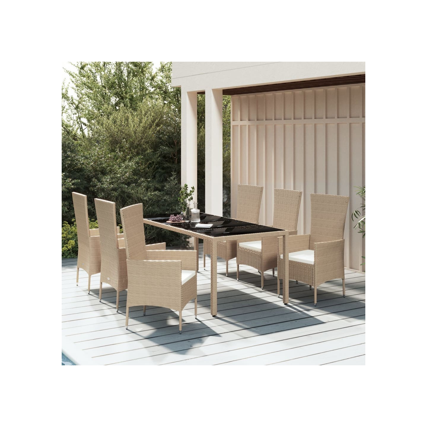 Ensemble à manger de jardin et coussins 7 pcs beige poly rotin