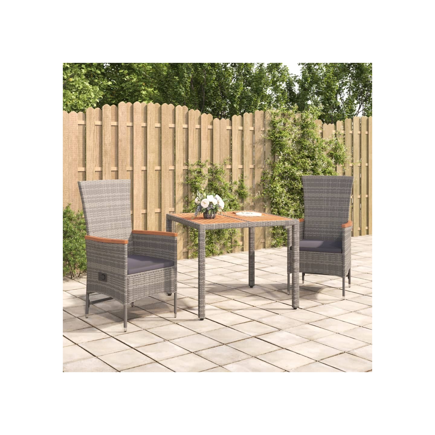 Ensemble à manger de jardin 3 pcs coussins gris résine tressée