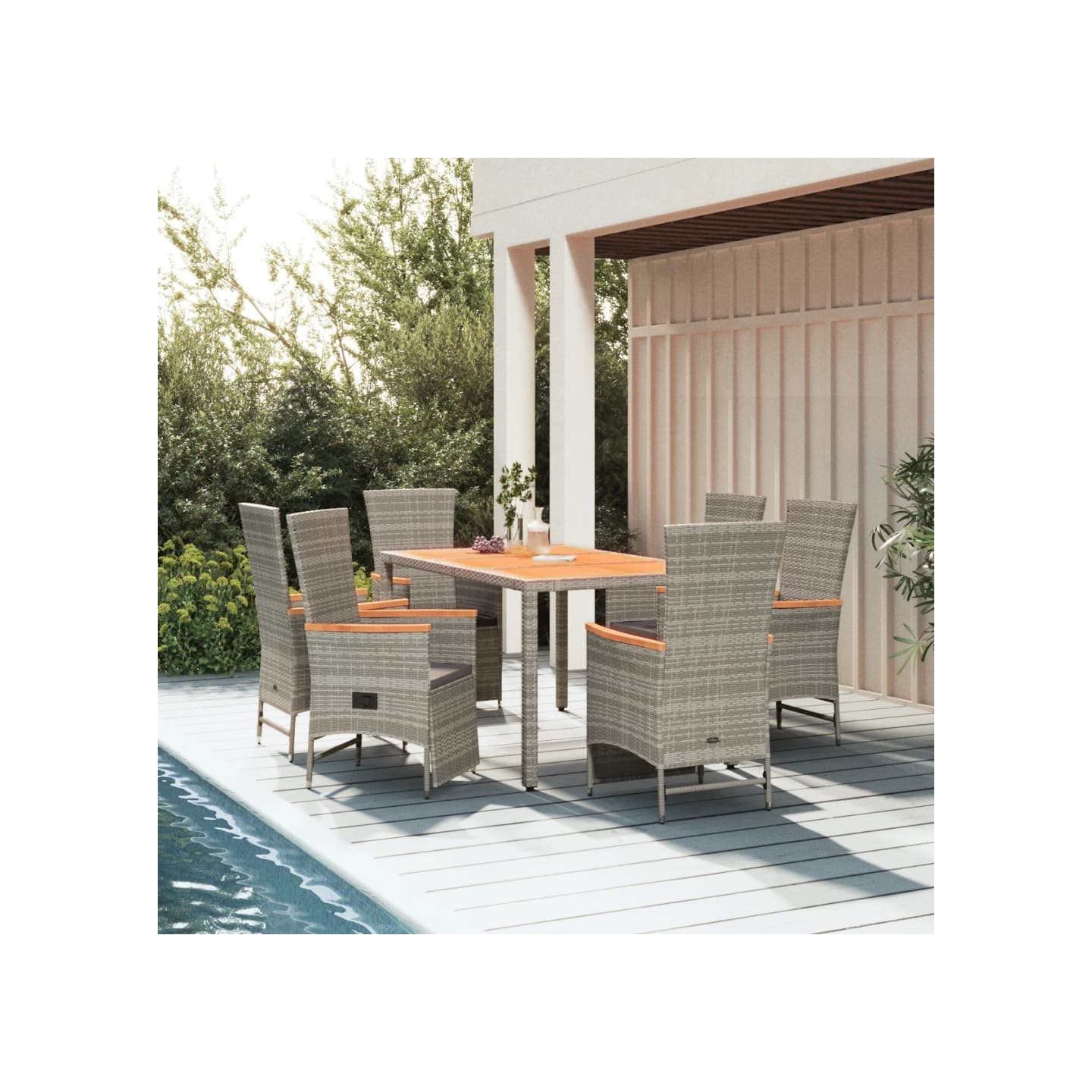 Ensemble à manger de jardin et coussins 7 pcs gris rotin