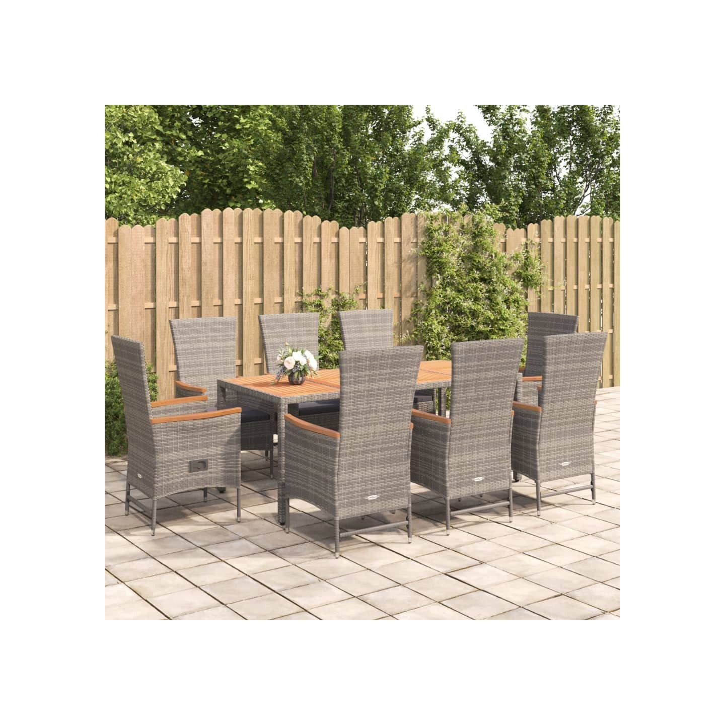 Ensemble à manger de jardin 9 pcs coussins gris résine tressée