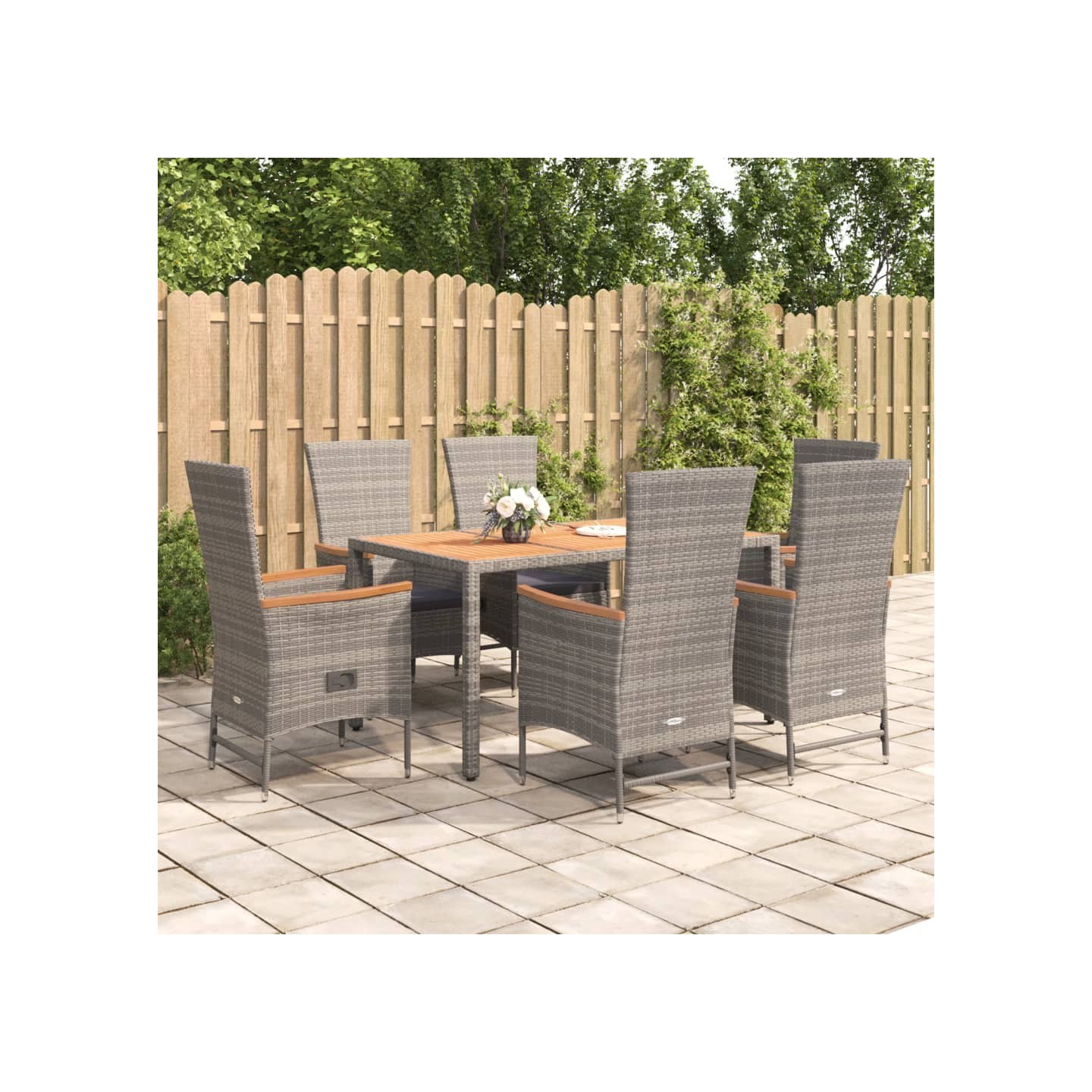 Ensemble à manger de jardin et coussins 7 pcs gris rotin