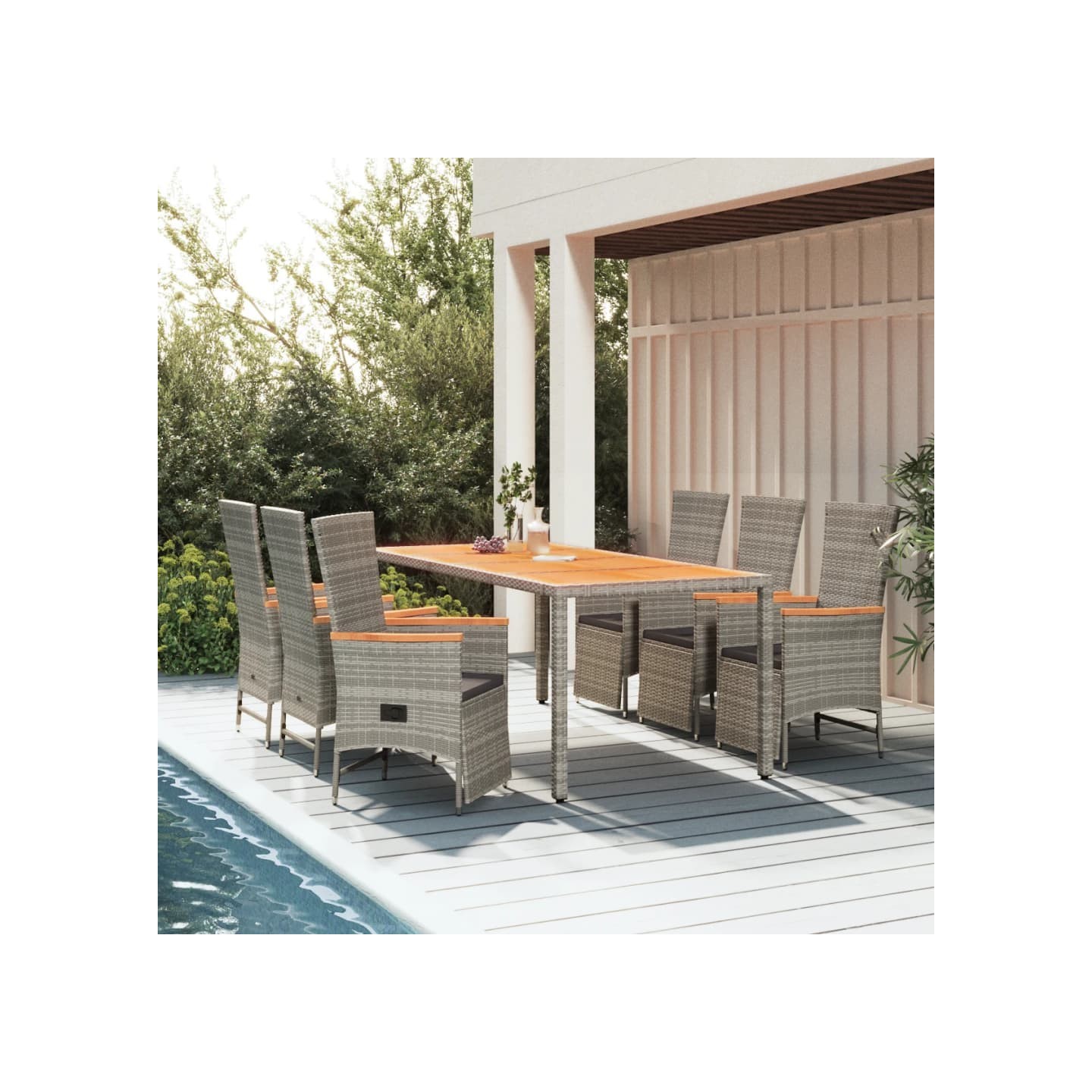 Ensemble à manger de jardin et coussins 7 pcs gris rotin