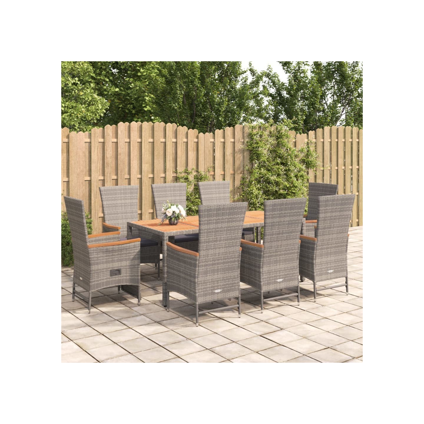 Ensemble à manger de jardin 9 pcs coussins gris résine tressée