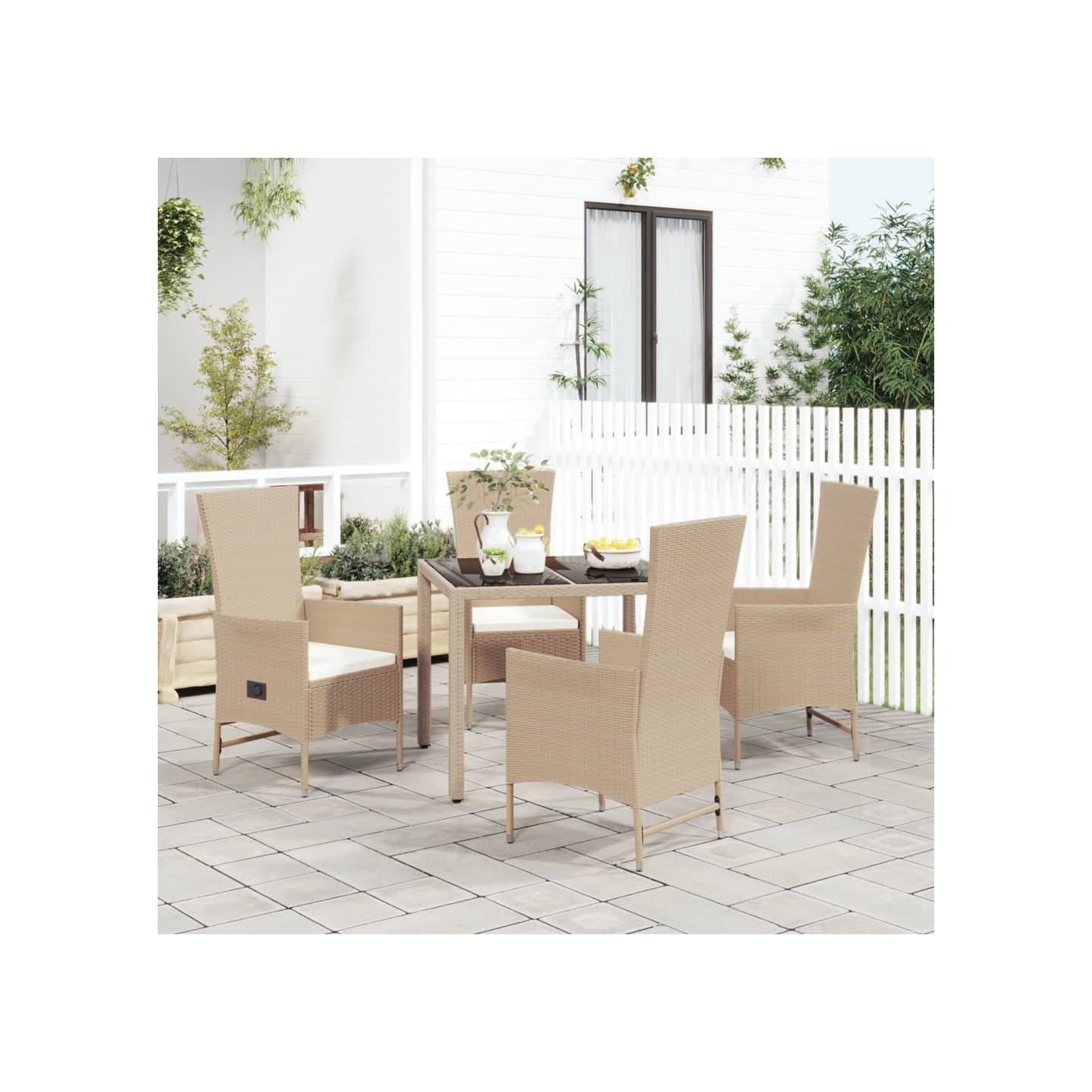 Ensemble à manger de jardin avec coussins 5pcs Beige poly rotin