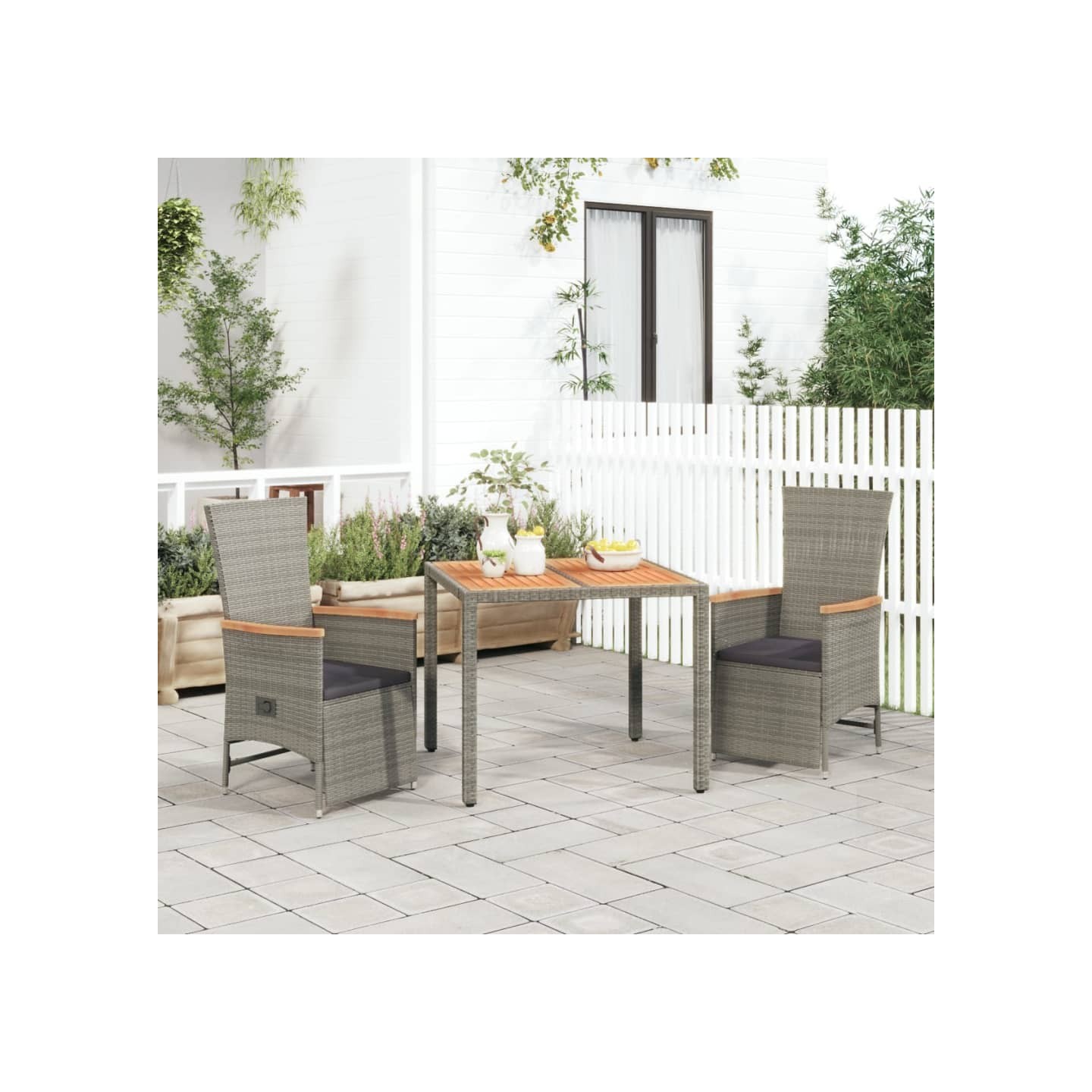 Ensemble à manger de jardin 3 pcs coussins gris résine tressée