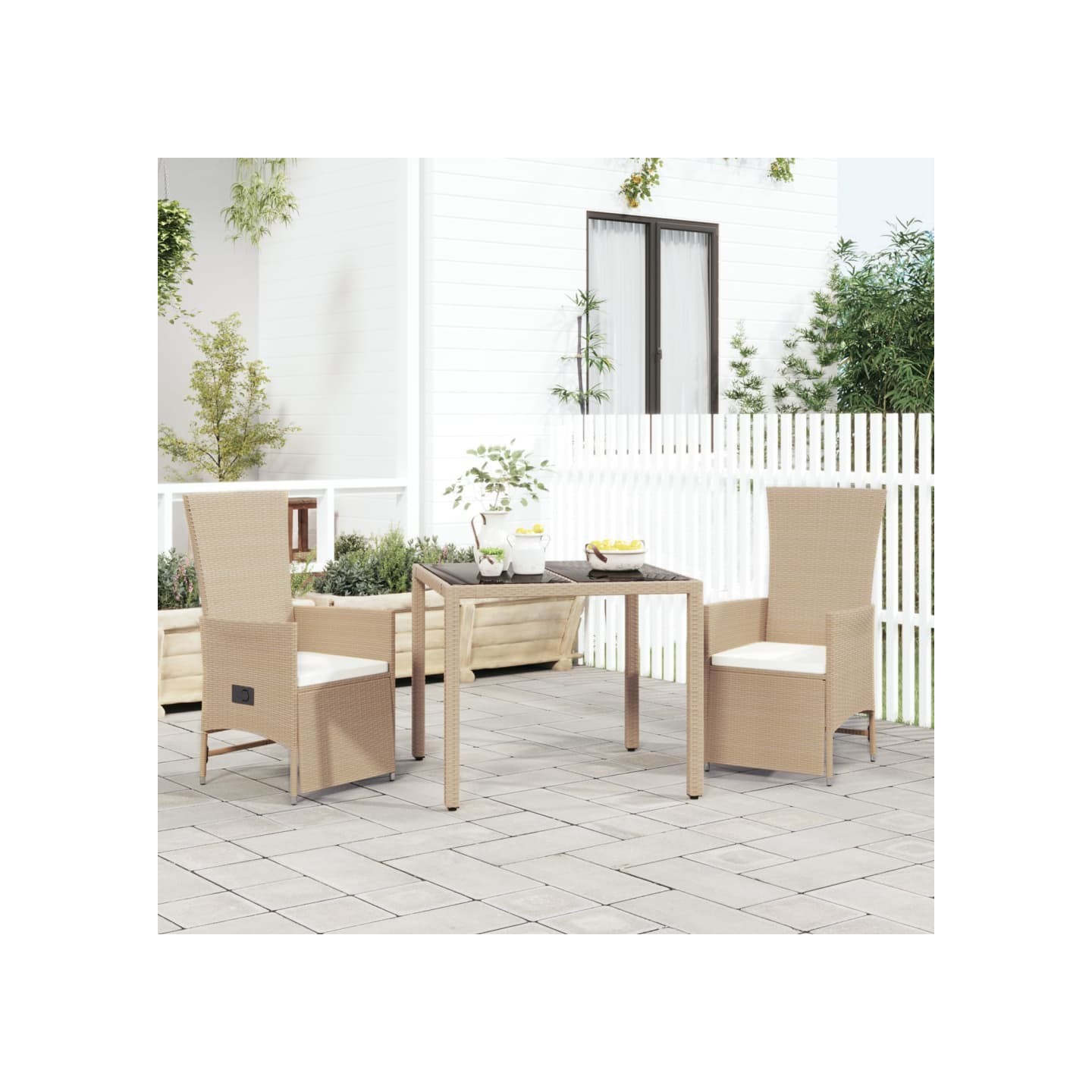 Ensemble à manger de jardin et coussins 3 pcs Beige poly rotin