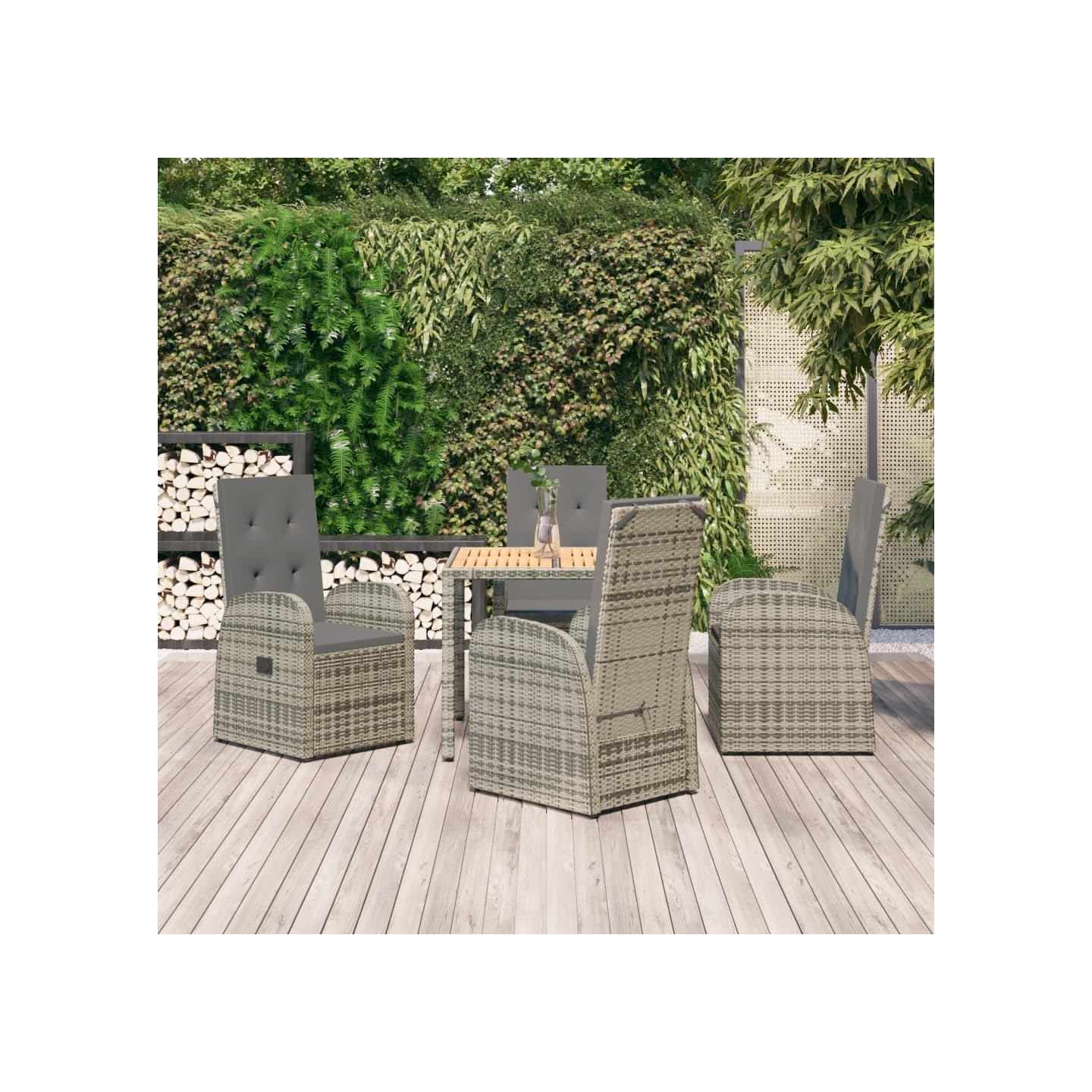 Ensemble à manger de jardin 5 pcs coussins gris résine tressée