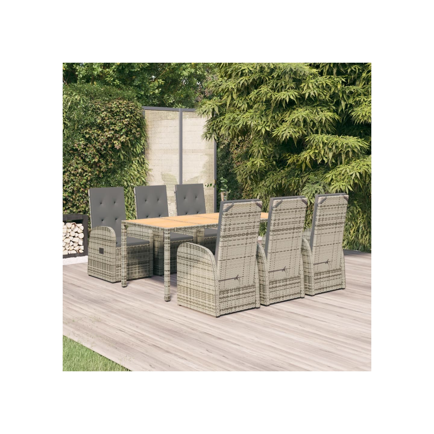 Ensemble à manger de jardin et coussins 7 pcs gris rotin