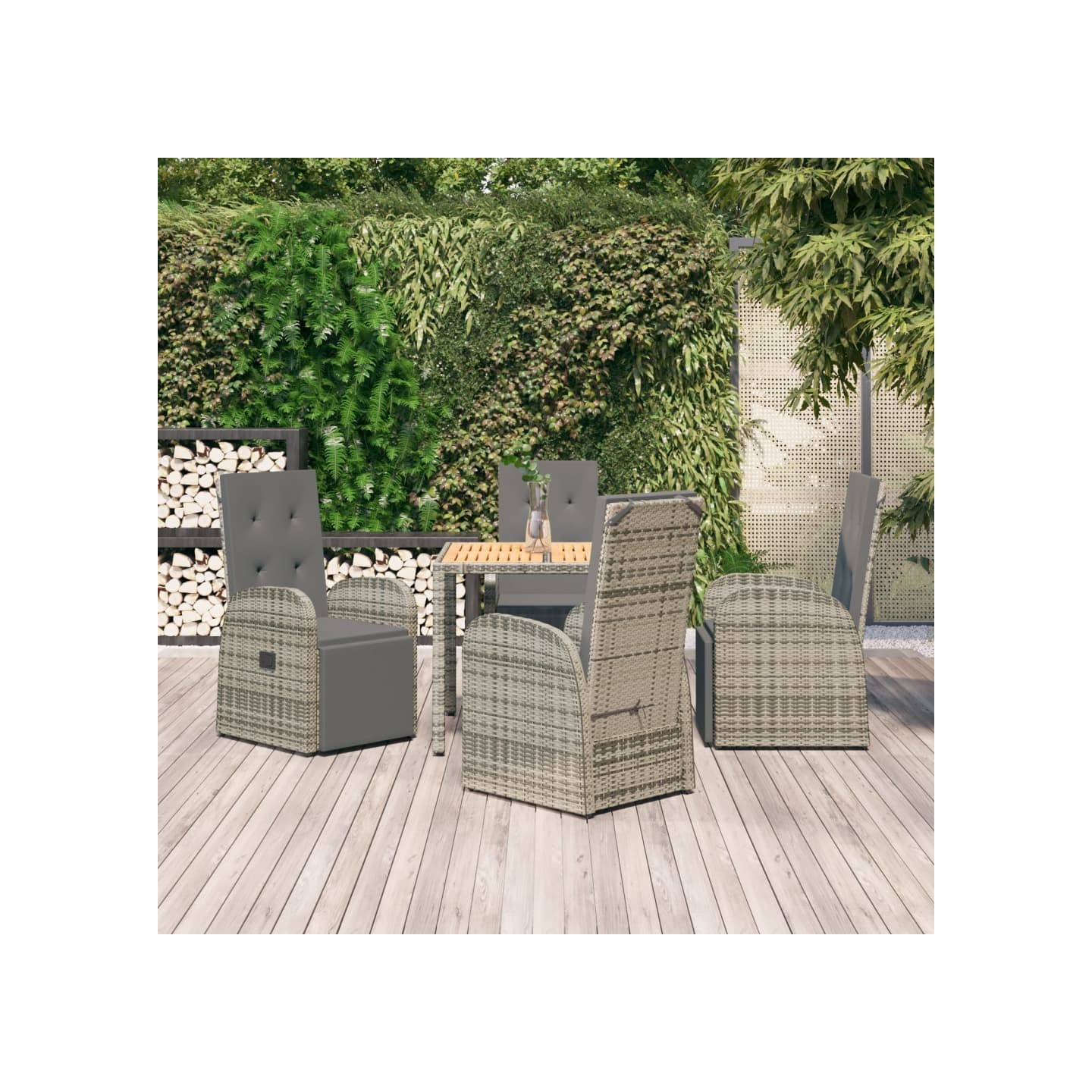 Ensemble à manger de jardin 5 pcs coussins gris résine tressée